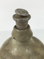 Antique Japanese Ceramic Sake Bottle Kayoi-Tokkuri Gray Kanji Nakahata Lid TS866