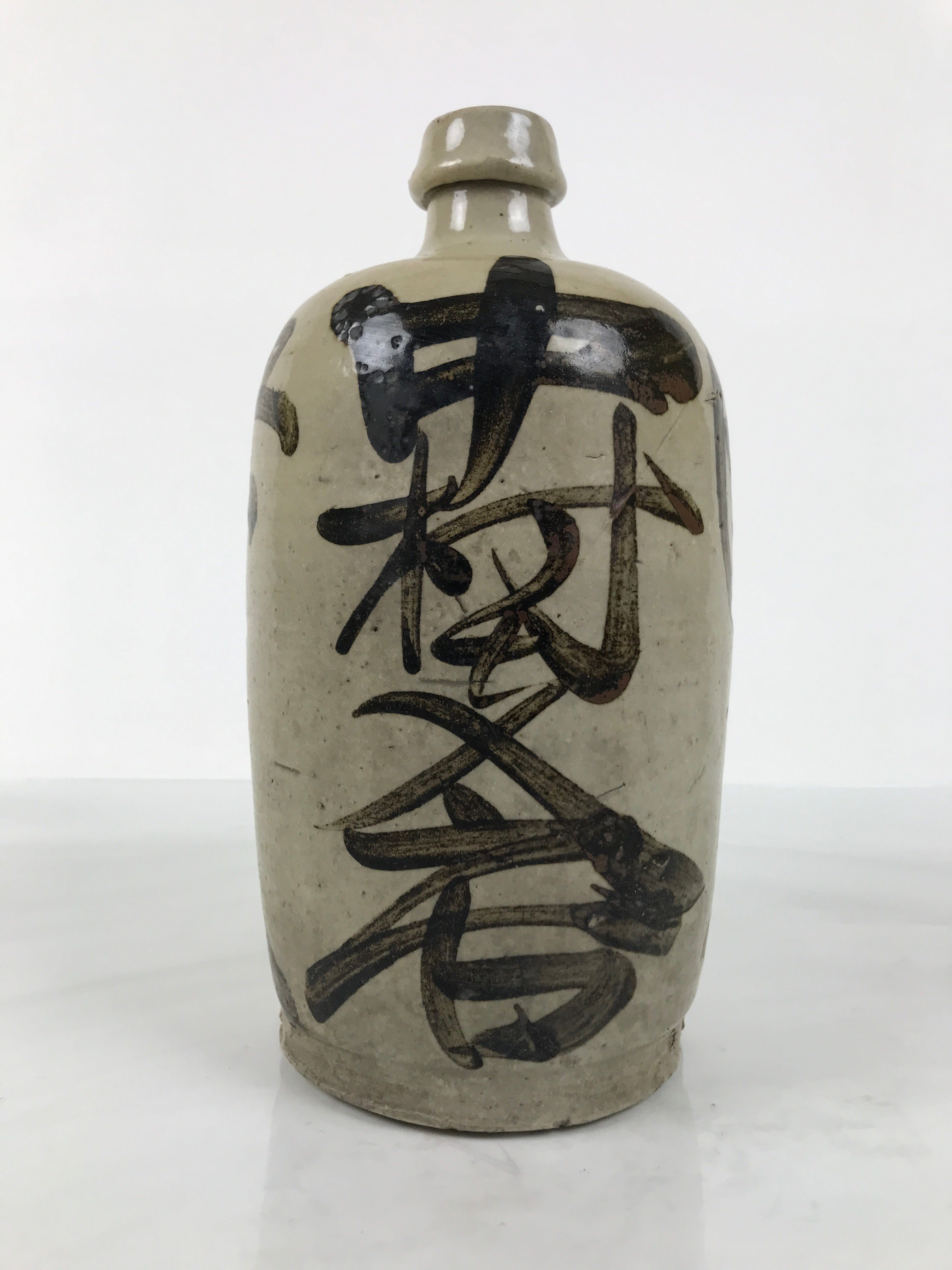 Antique Japanese Ceramic Sake Bottle Kayoi-Tokkuri Gray Kanji Nakamura TS864