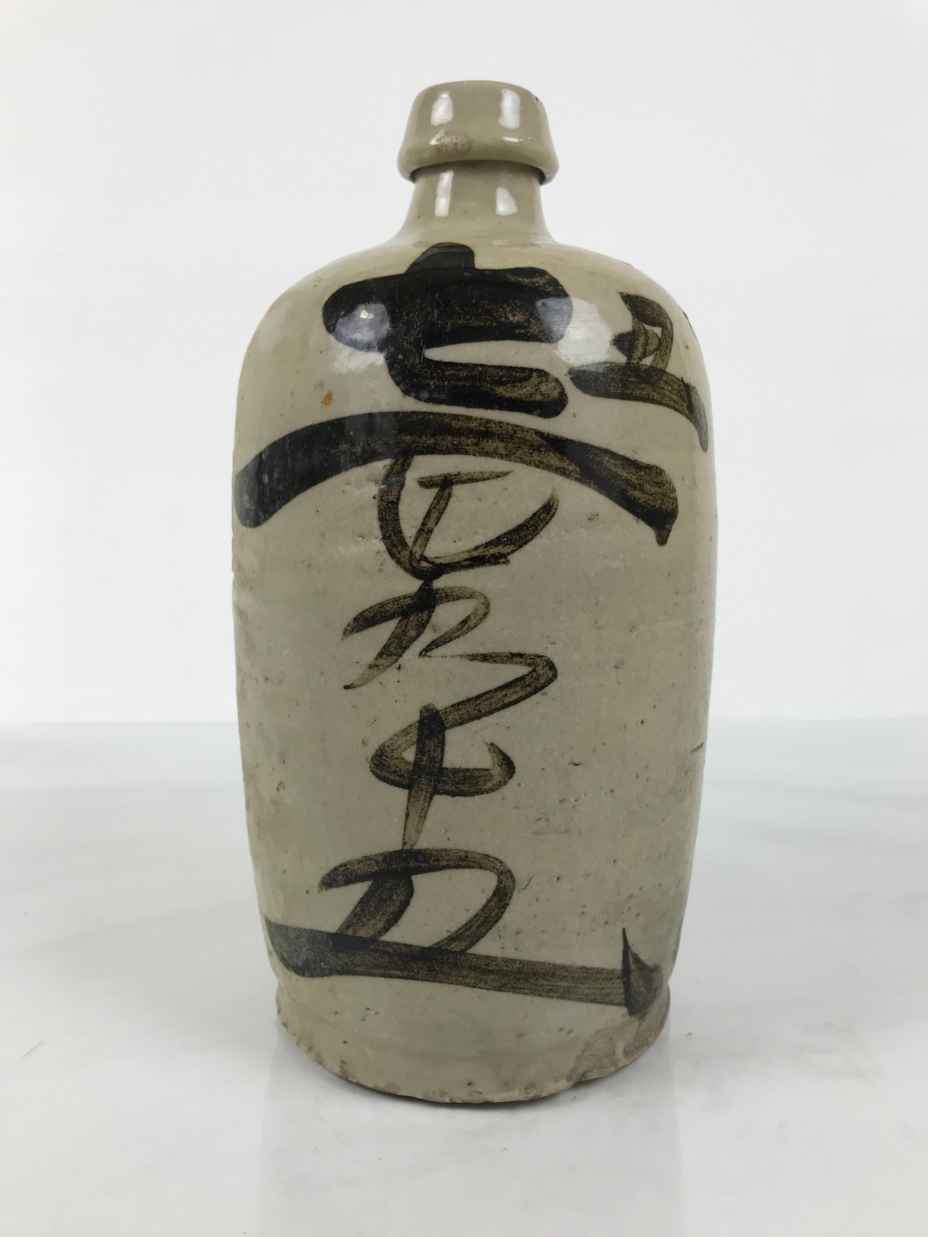 Antique Japanese Ceramic Sake Bottle Kayoi-Tokkuri Gray Kanji Nakamura TS864