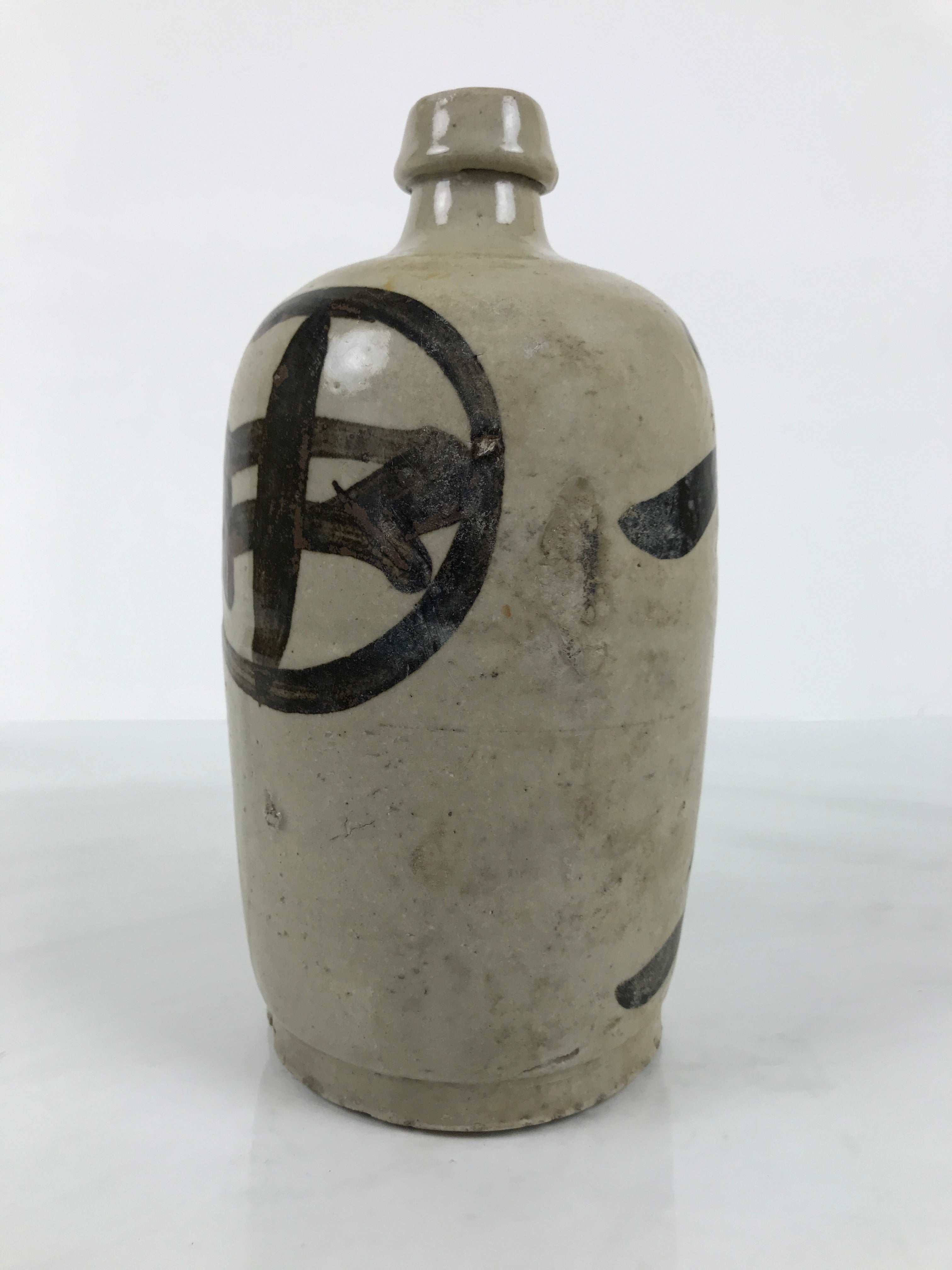 Antique Japanese Ceramic Sake Bottle Kayoi-Tokkuri Gray Kanji Nakamura TS864