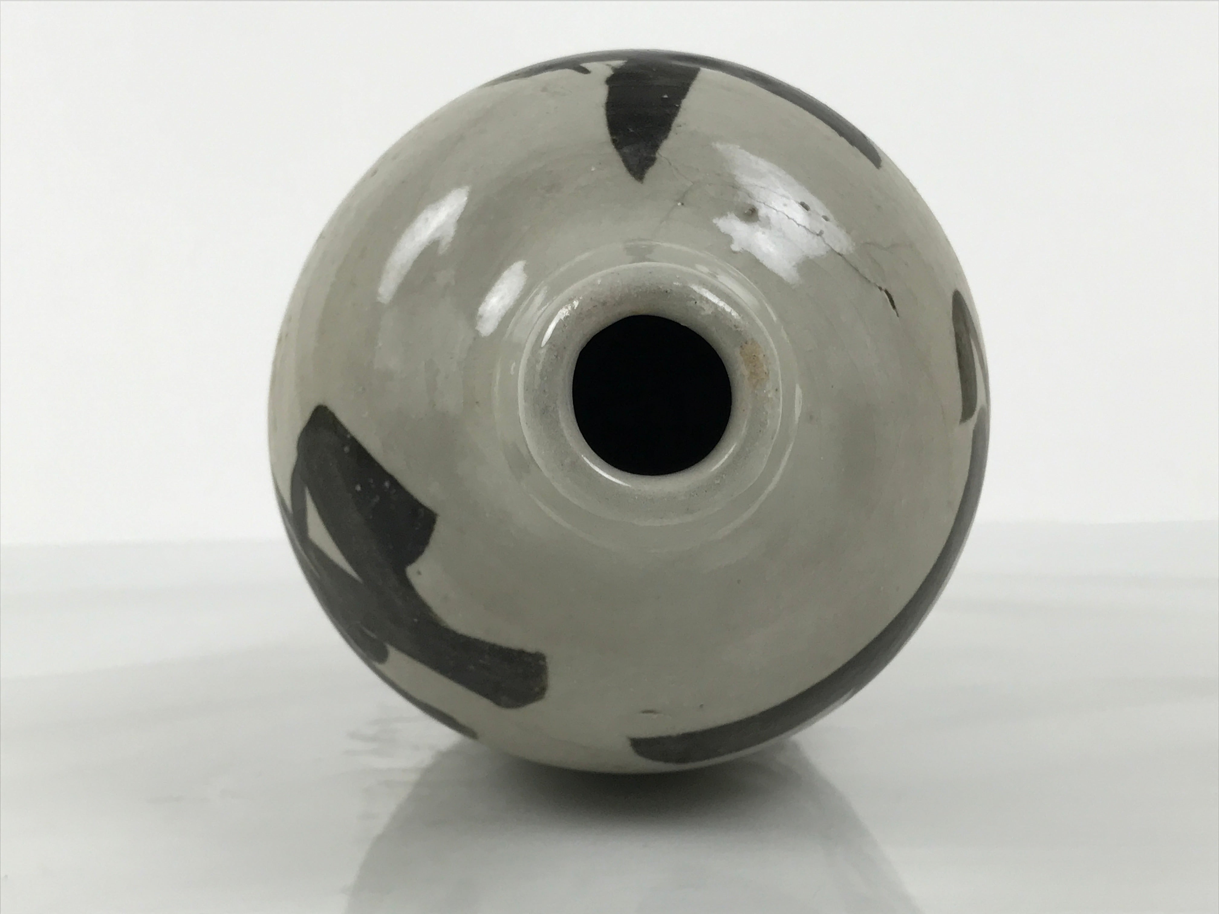 Antique Japanese Ceramic Sake Bottle Kayoi-Tokkuri Gray Kanji Omuraya TS854