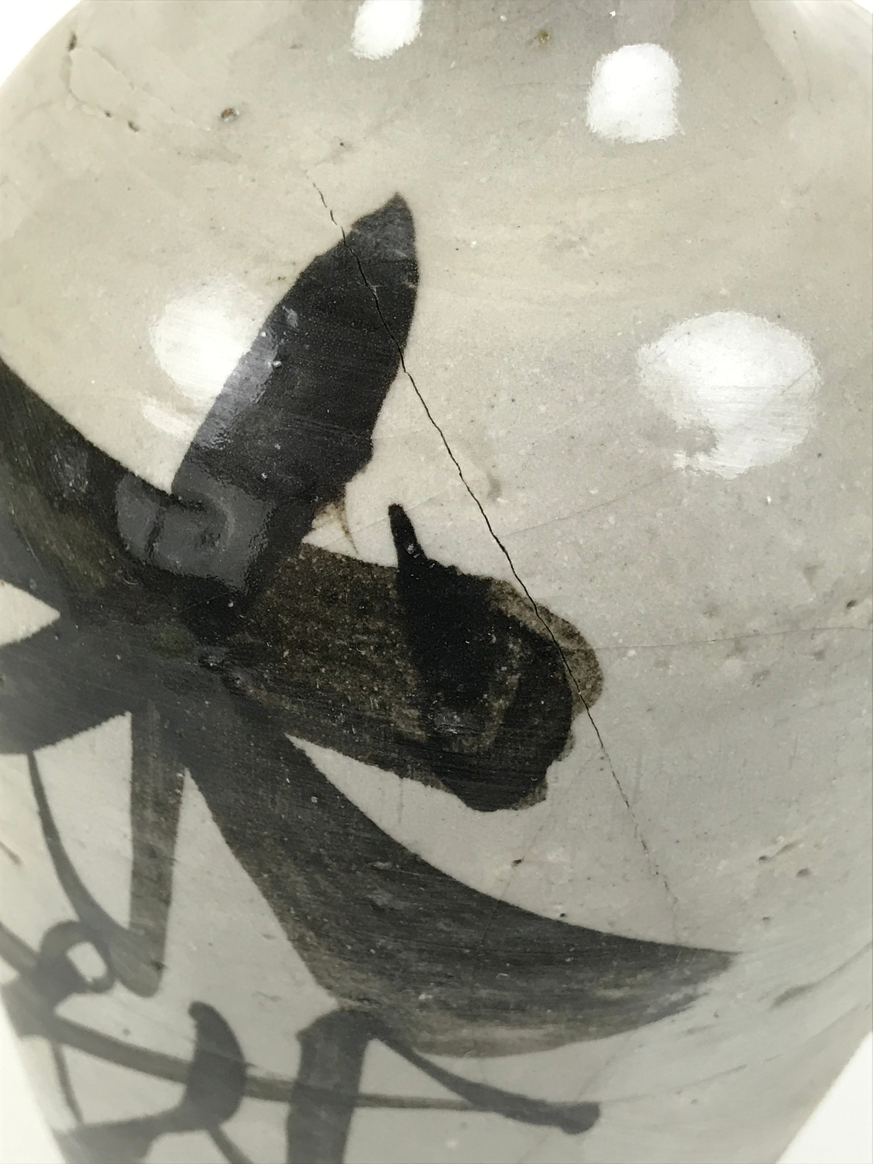 Antique Japanese Ceramic Sake Bottle Kayoi-Tokkuri Gray Kanji Omuraya TS854