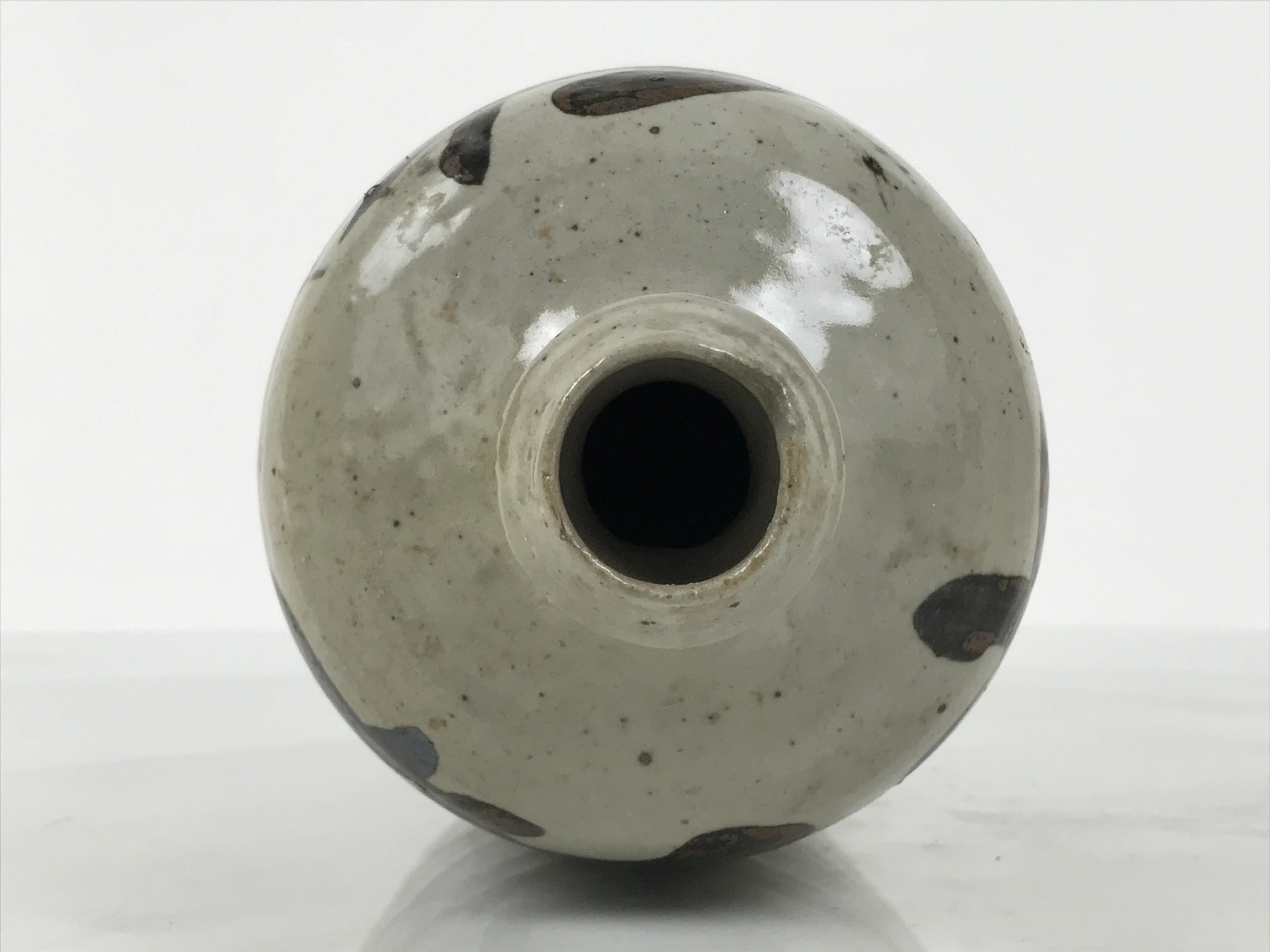 Antique Japanese Ceramic Sake Bottle Kayoi-Tokkuri Gray Kanji Sanoya TS860