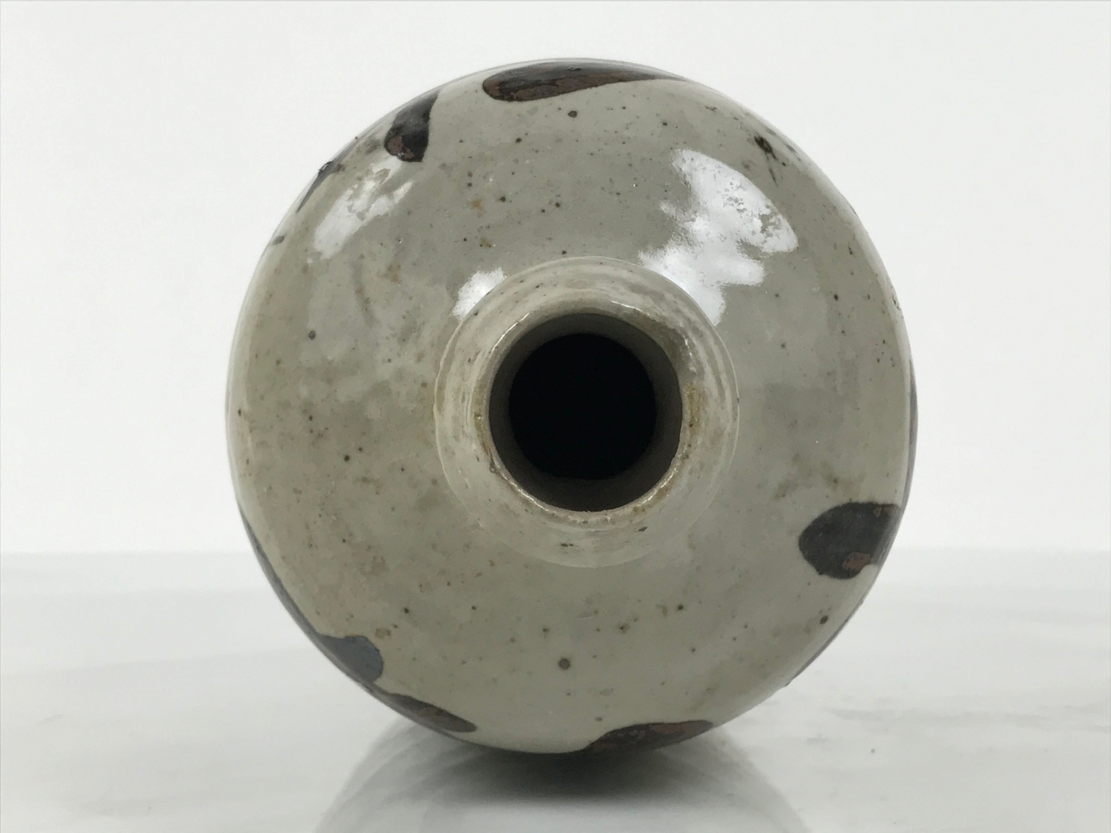 Antique Japanese Ceramic Sake Bottle Kayoi-Tokkuri Gray Kanji Sanoya TS860