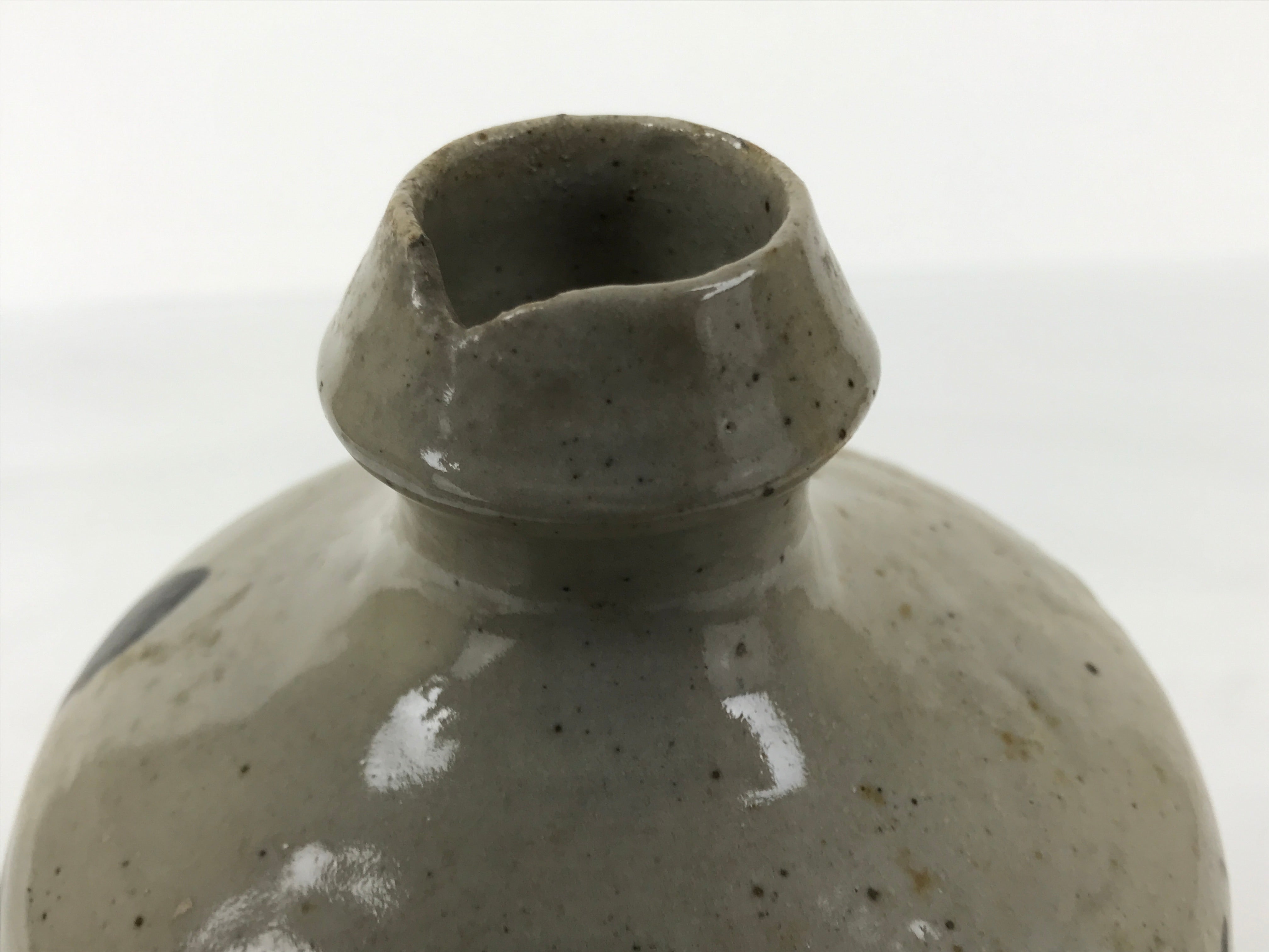 Antique Japanese Ceramic Sake Bottle Kayoi-Tokkuri Gray Kanji Sanoya TS860
