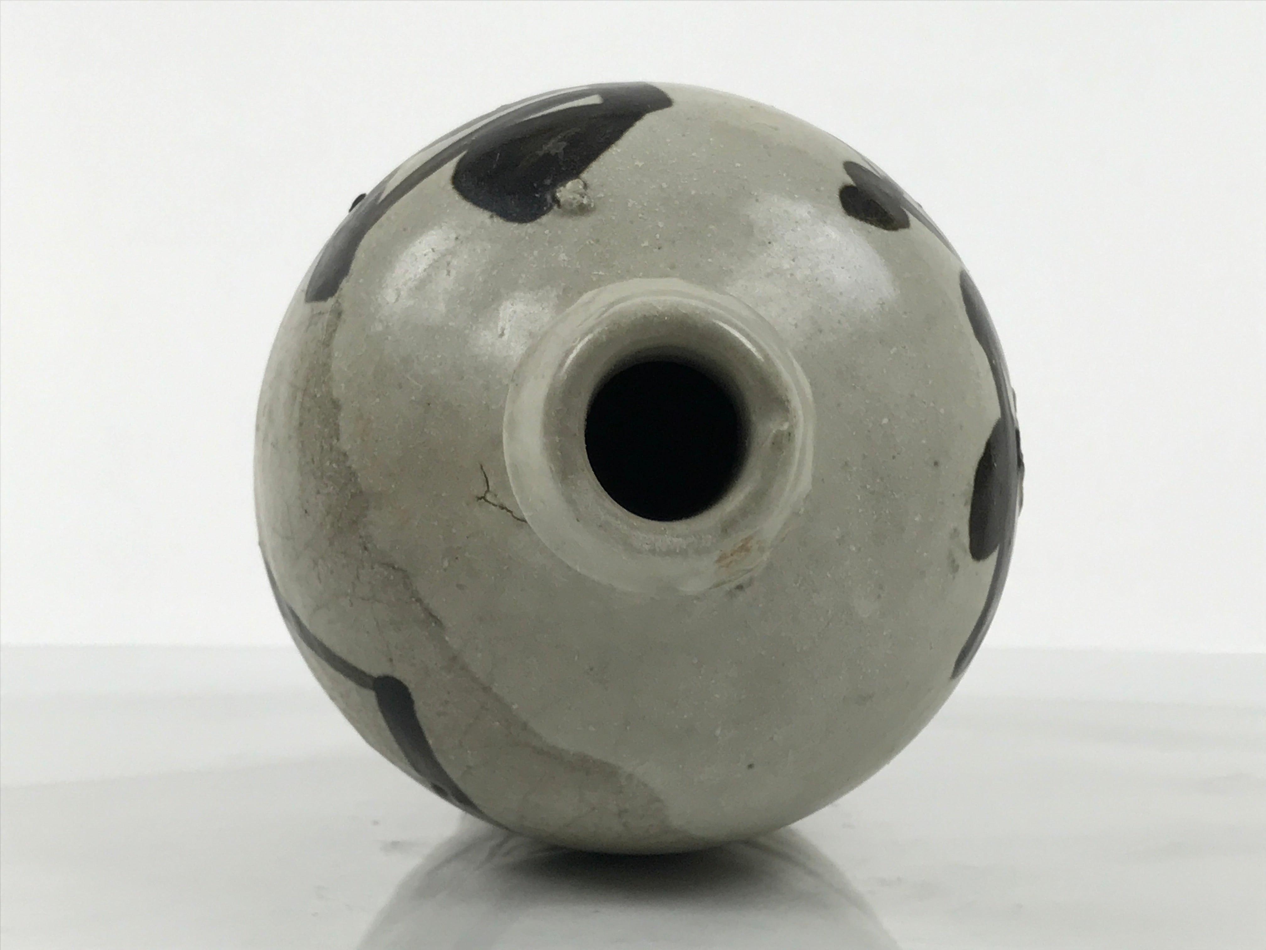 Antique Japanese Ceramic Sake Bottle Kayoi-Tokkuri Gray Kanji Shirakiya TS858