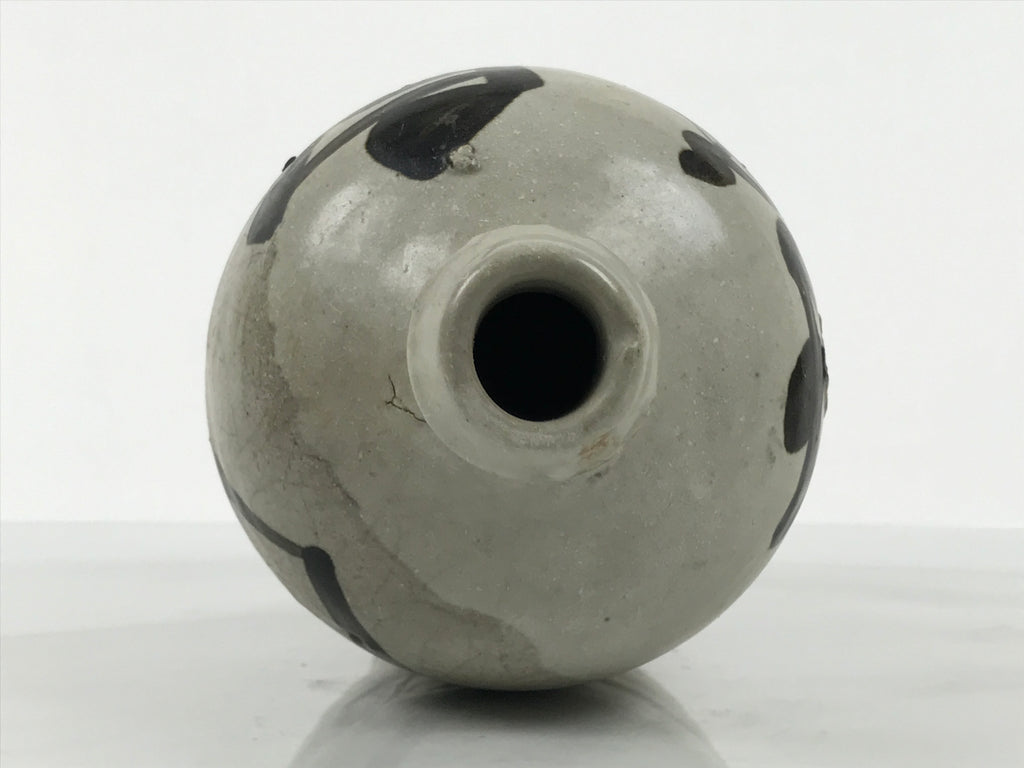 Antique Japanese Ceramic Sake Bottle Kayoi-Tokkuri Gray Kanji Shirakiya TS858