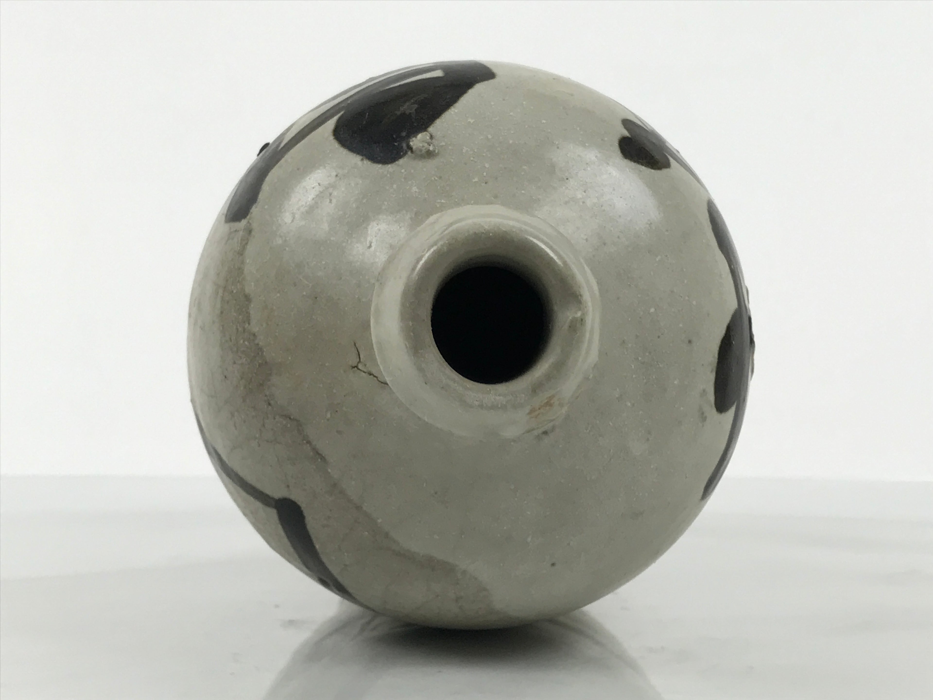 Antique Japanese Ceramic Sake Bottle Kayoi-Tokkuri Gray Kanji Shirakiya TS858