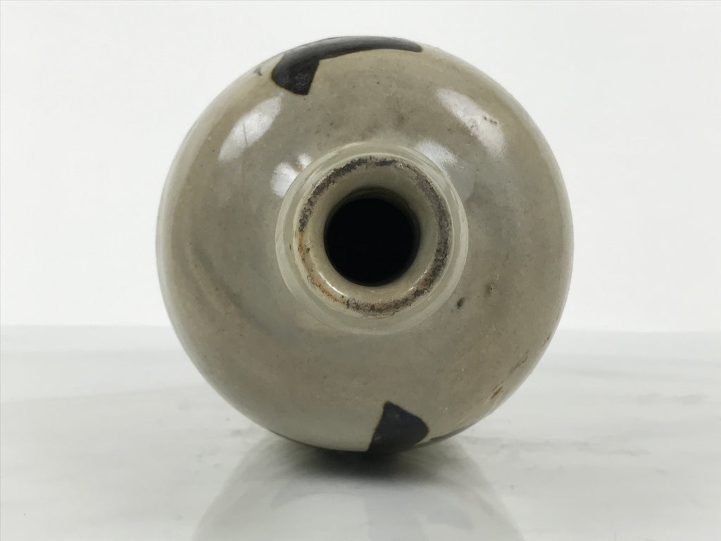 Antique Japanese Ceramic Sake Bottle Kayoi-Tokkuri Gray Kanji Suzukiya TS867