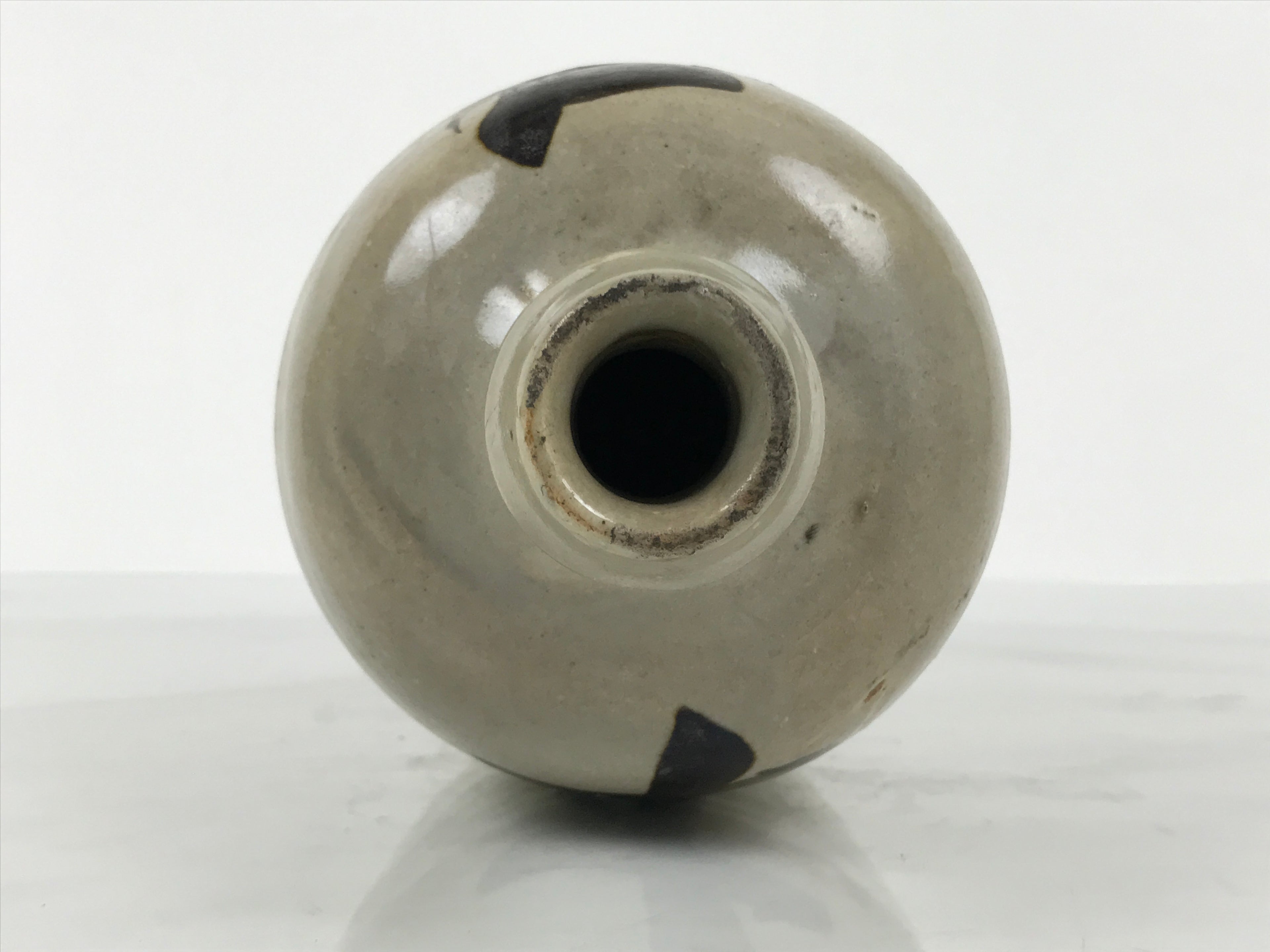 Antique Japanese Ceramic Sake Bottle Kayoi-Tokkuri Gray Kanji Suzukiya TS867