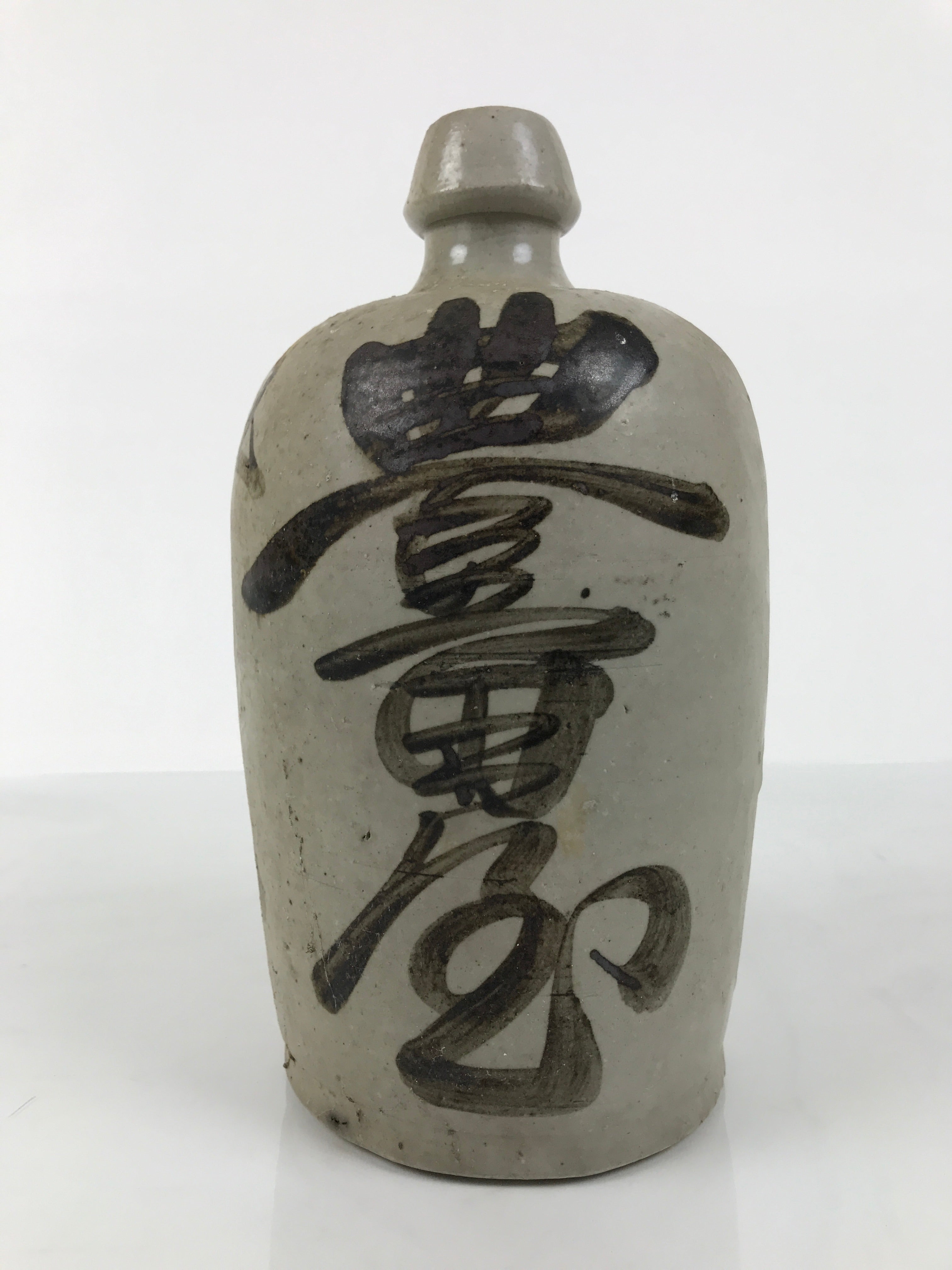 Antique Japanese Ceramic Sake Bottle Kayoi-Tokkuri Gray Kanji Toyotaya TS850