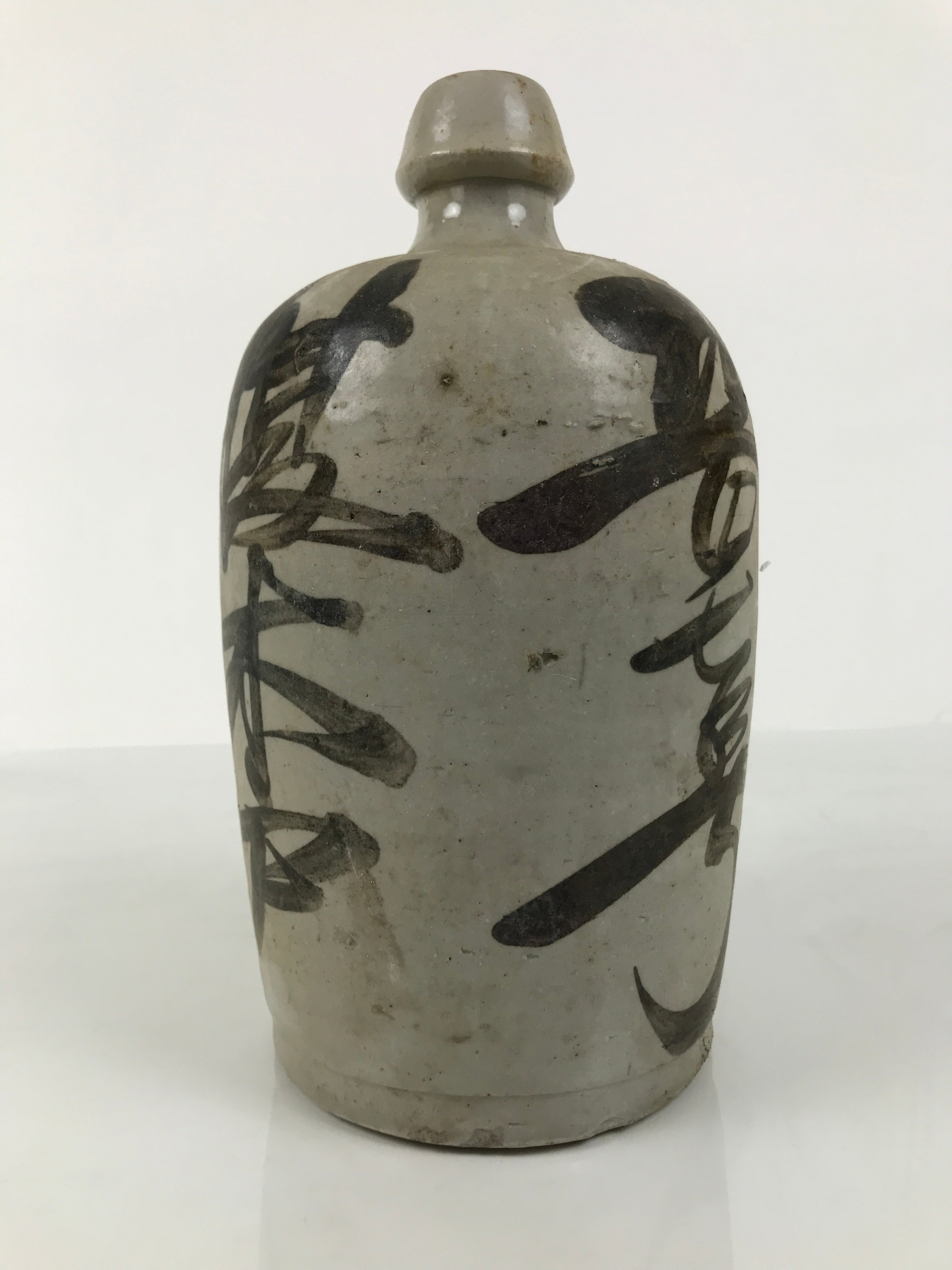 Antique Japanese Ceramic Sake Bottle Kayoi-Tokkuri Gray Kanji Toyotaya TS850