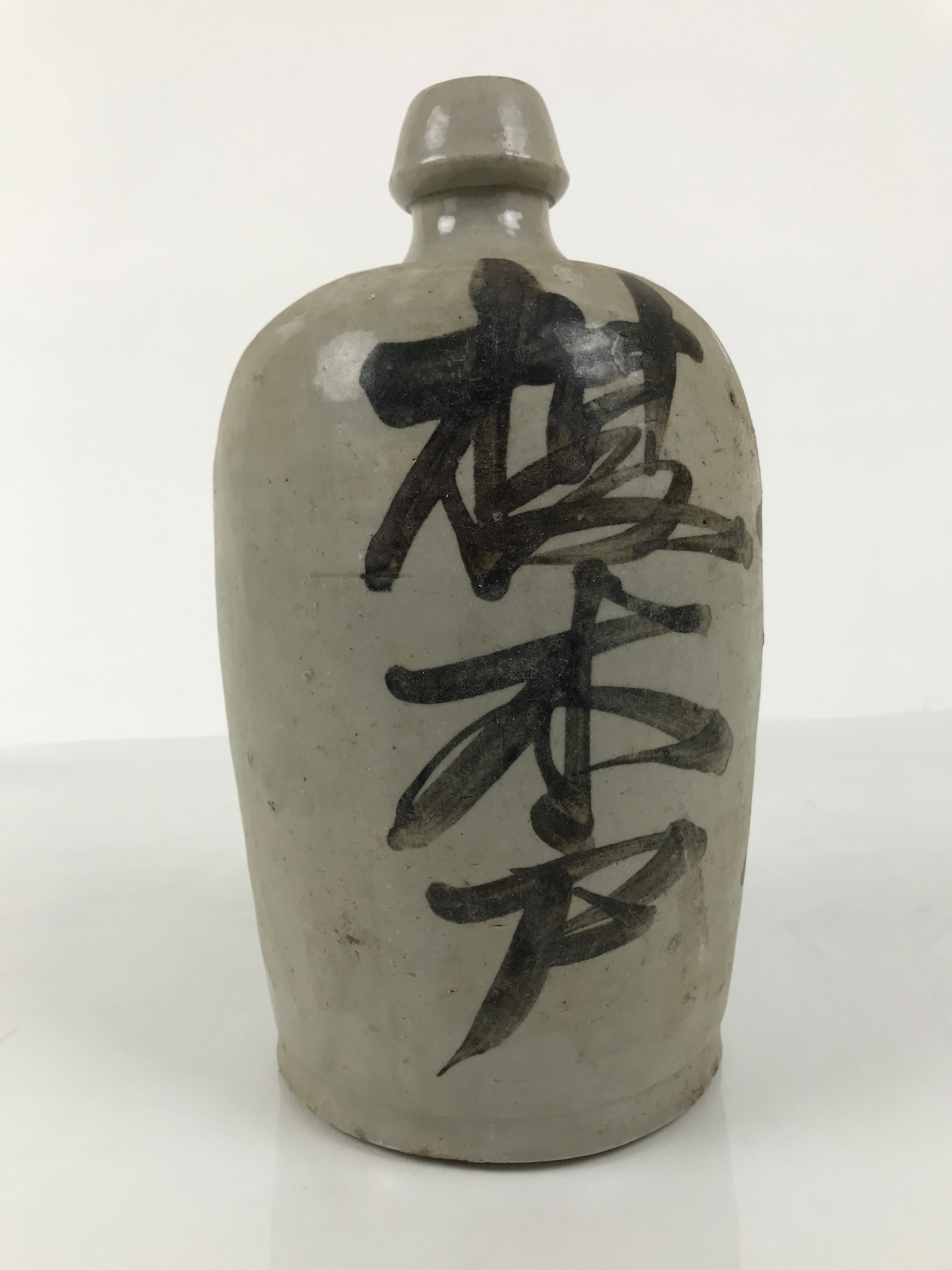Antique Japanese Ceramic Sake Bottle Kayoi-Tokkuri Gray Kanji Toyotaya TS850