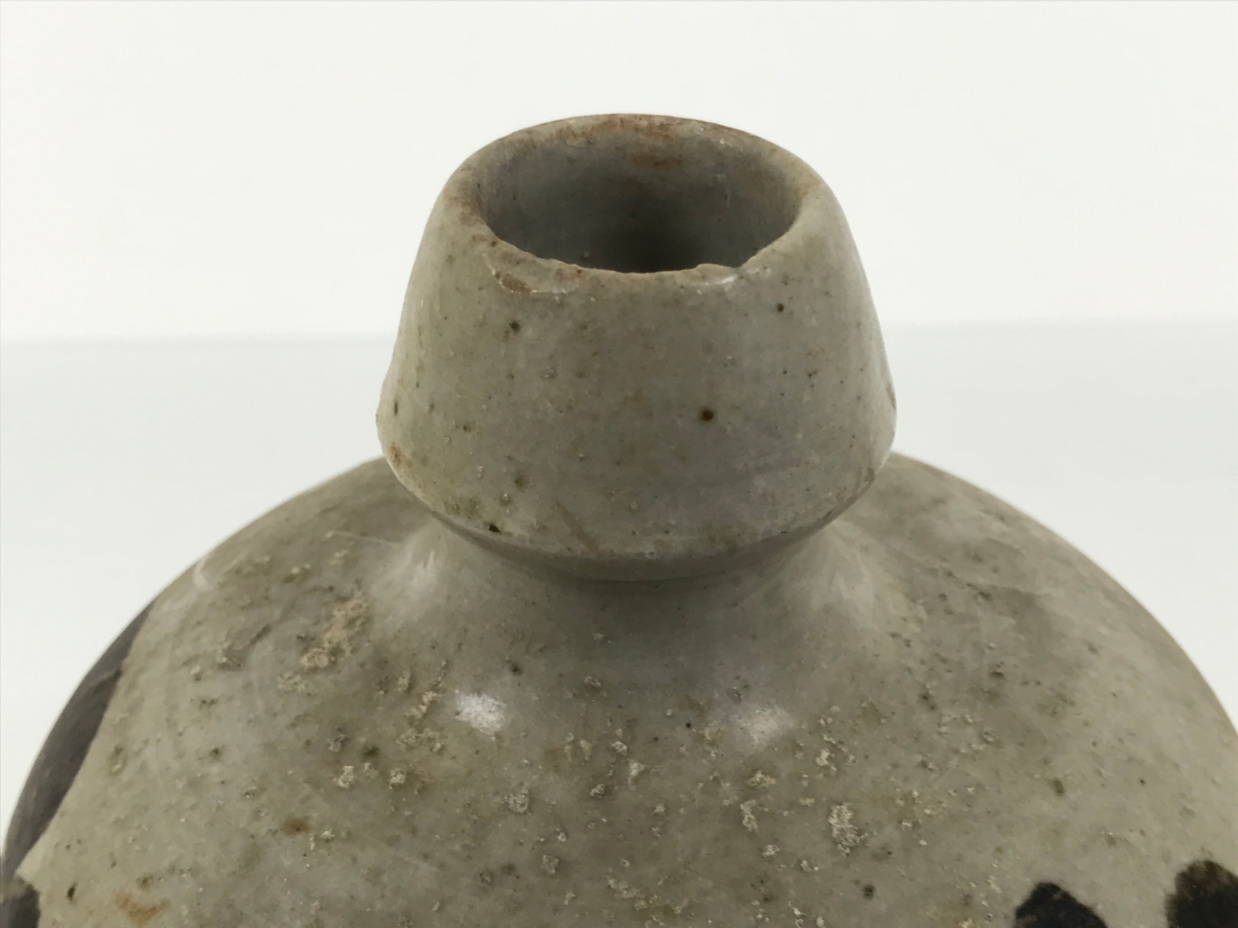 Antique Japanese Ceramic Sake Bottle Kayoi-Tokkuri Gray Kanji Toyotaya TS850