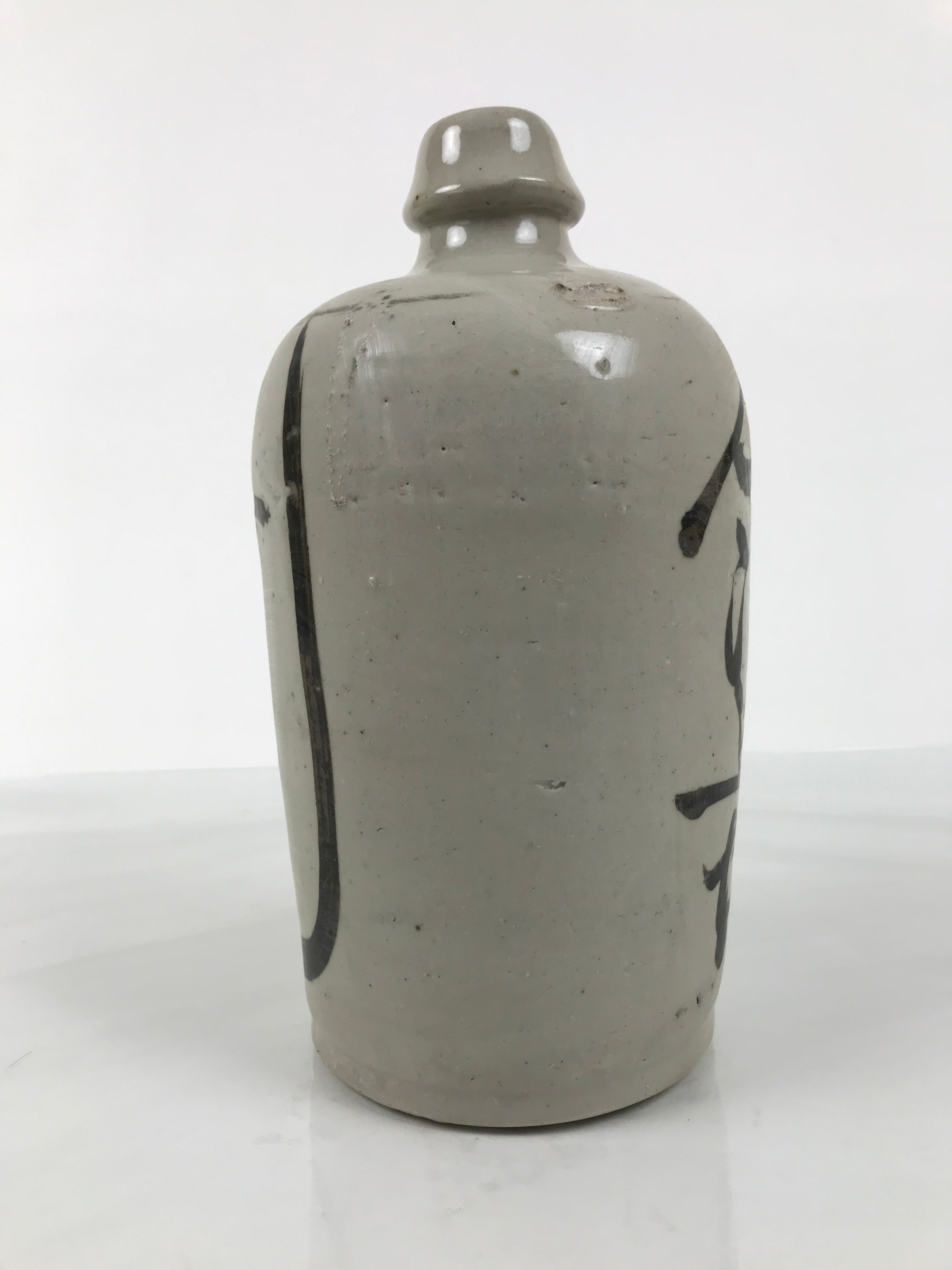 Antique Japanese Ceramic Sake Bottle Kayoi-Tokkuri Gray Kanji Yamaichi TS855