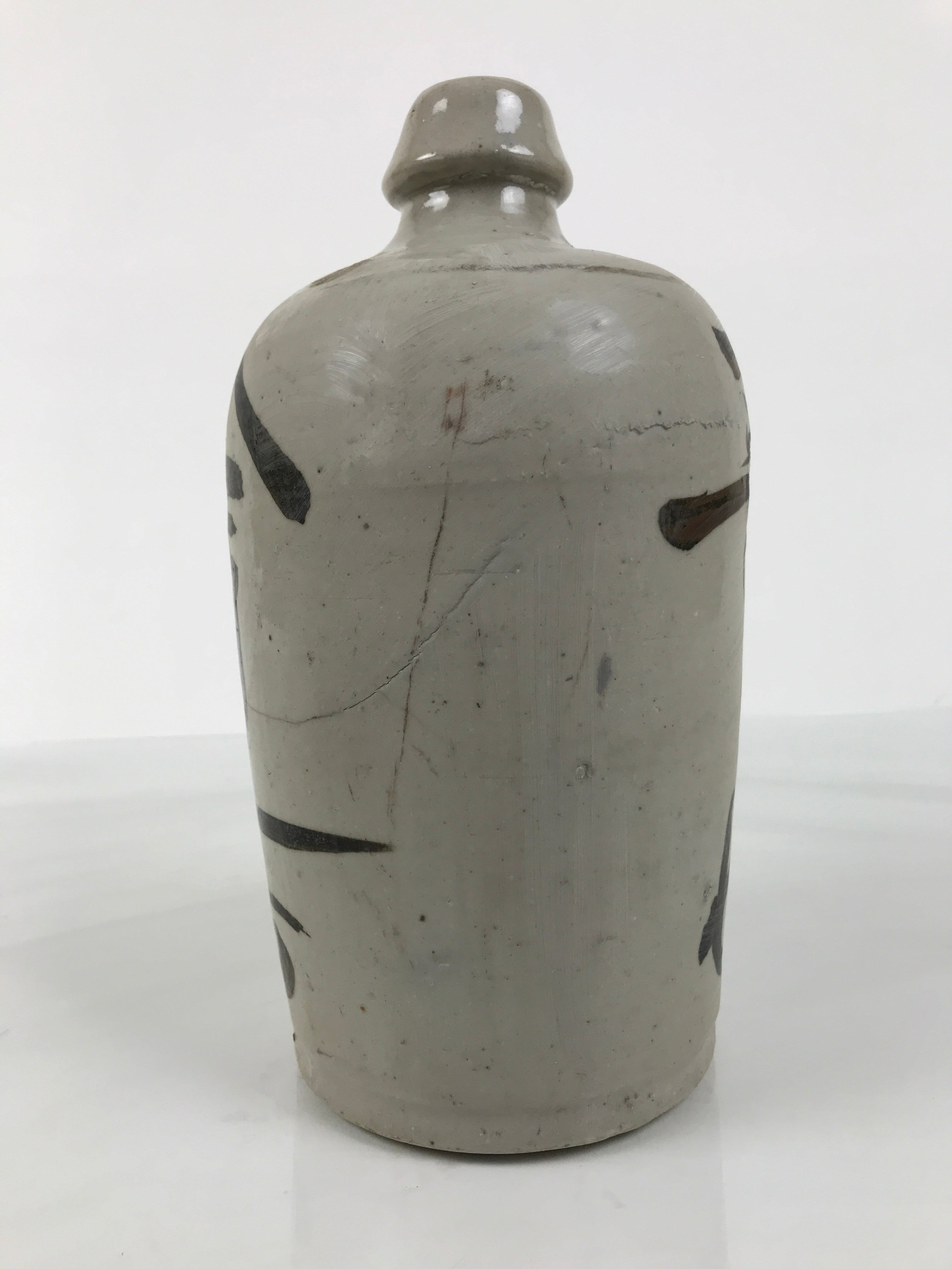 Antique Japanese Ceramic Sake Bottle Kayoi-Tokkuri Gray Kanji Yamaichi TS855