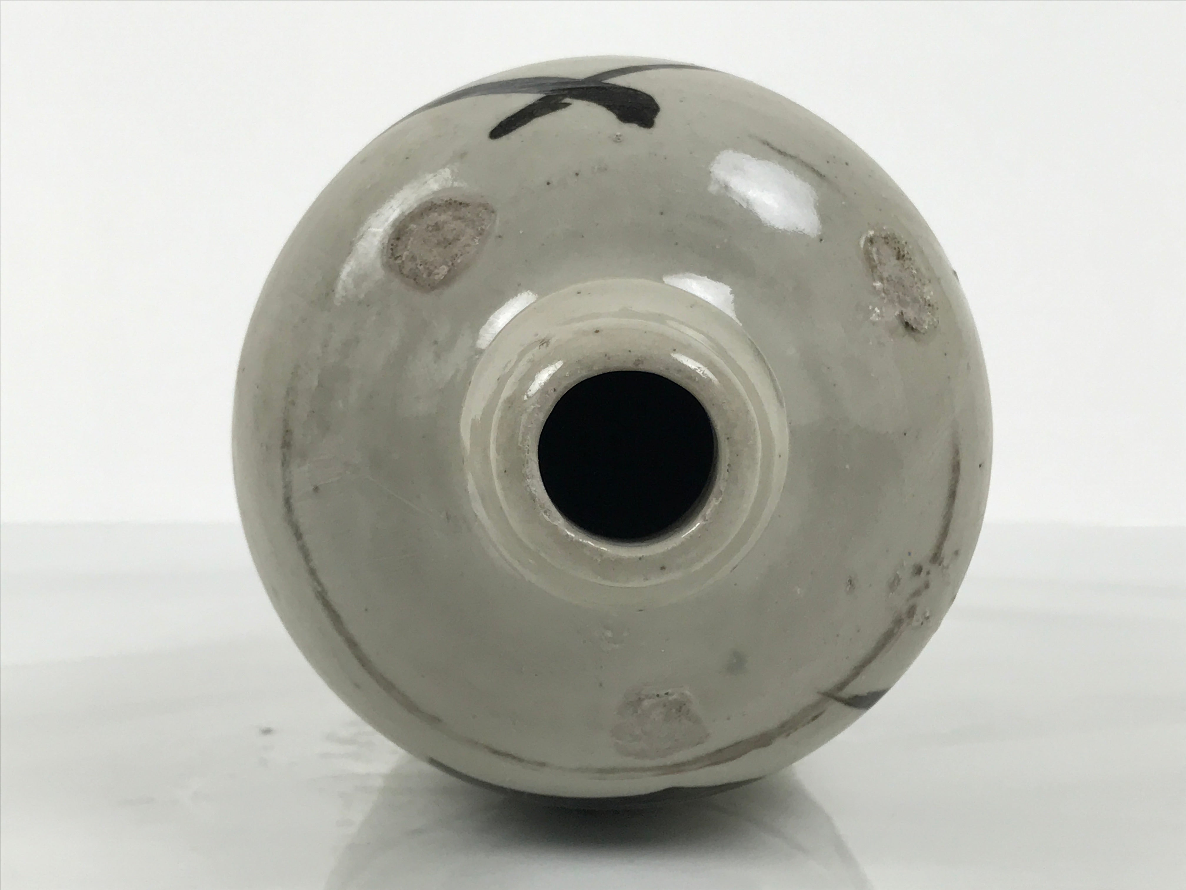 Antique Japanese Ceramic Sake Bottle Kayoi-Tokkuri Gray Kanji Yamaichi TS855