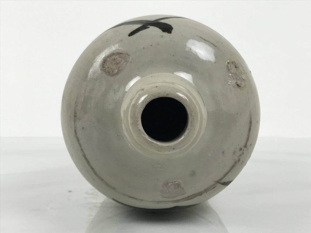 Antique Japanese Ceramic Sake Bottle Kayoi-Tokkuri Gray Kanji Yamaichi TS855