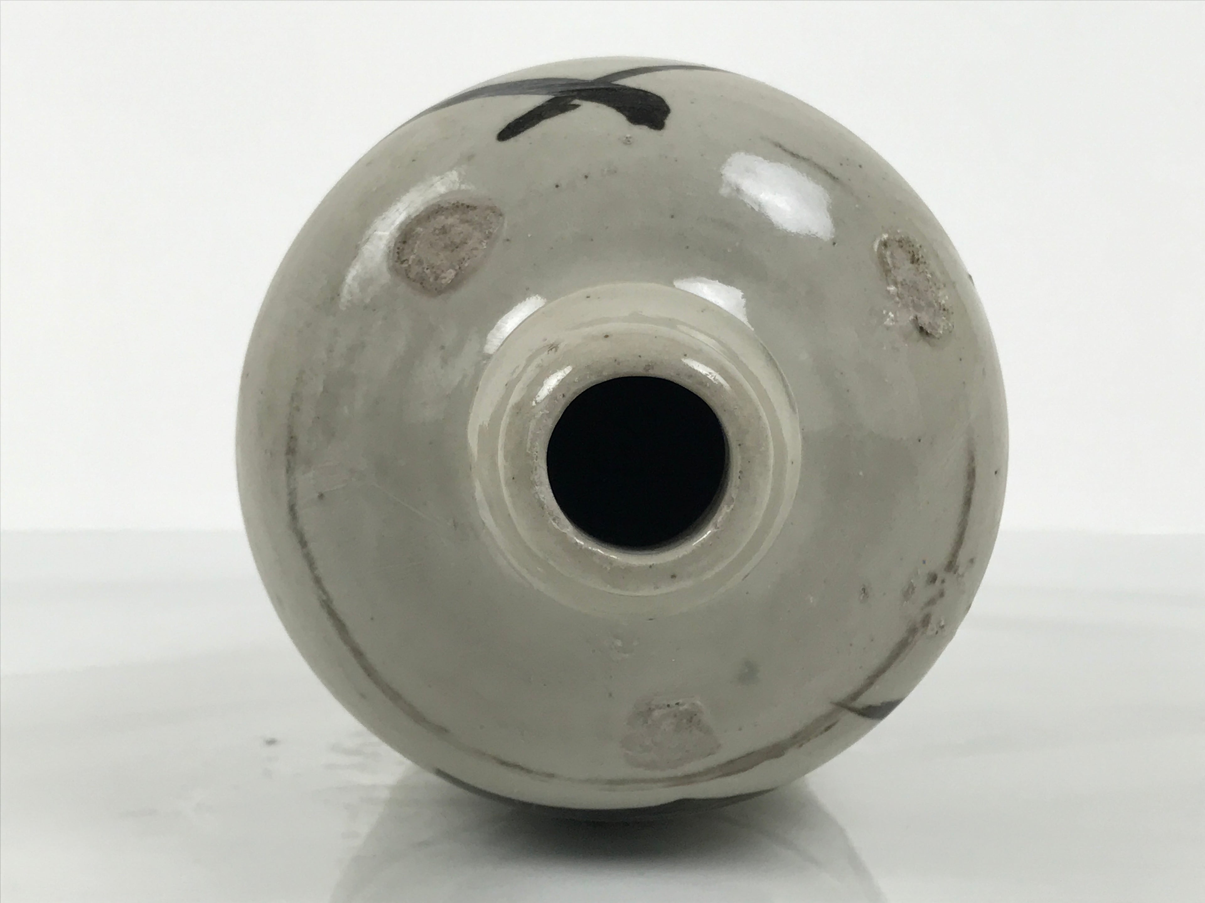 Antique Japanese Ceramic Sake Bottle Kayoi-Tokkuri Gray Kanji Yamaichi TS855