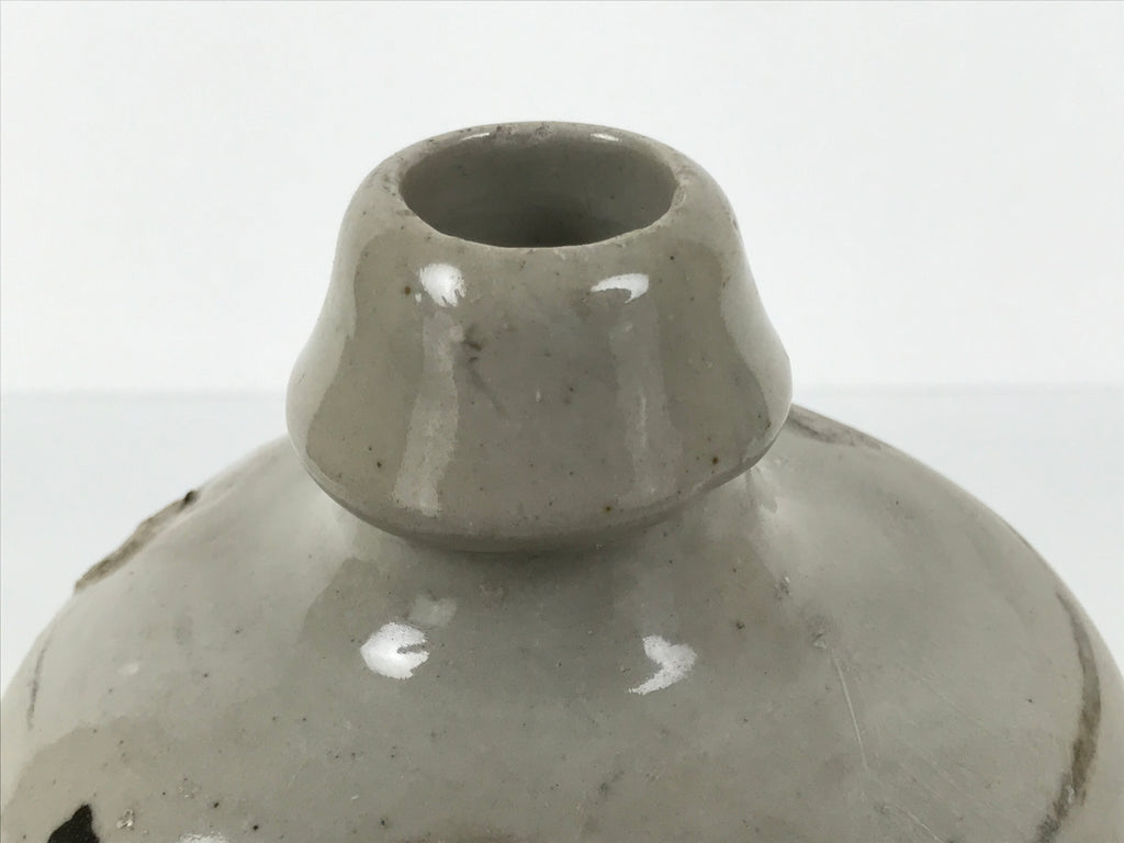 Antique Japanese Ceramic Sake Bottle Kayoi-Tokkuri Gray Kanji Yamaichi TS855