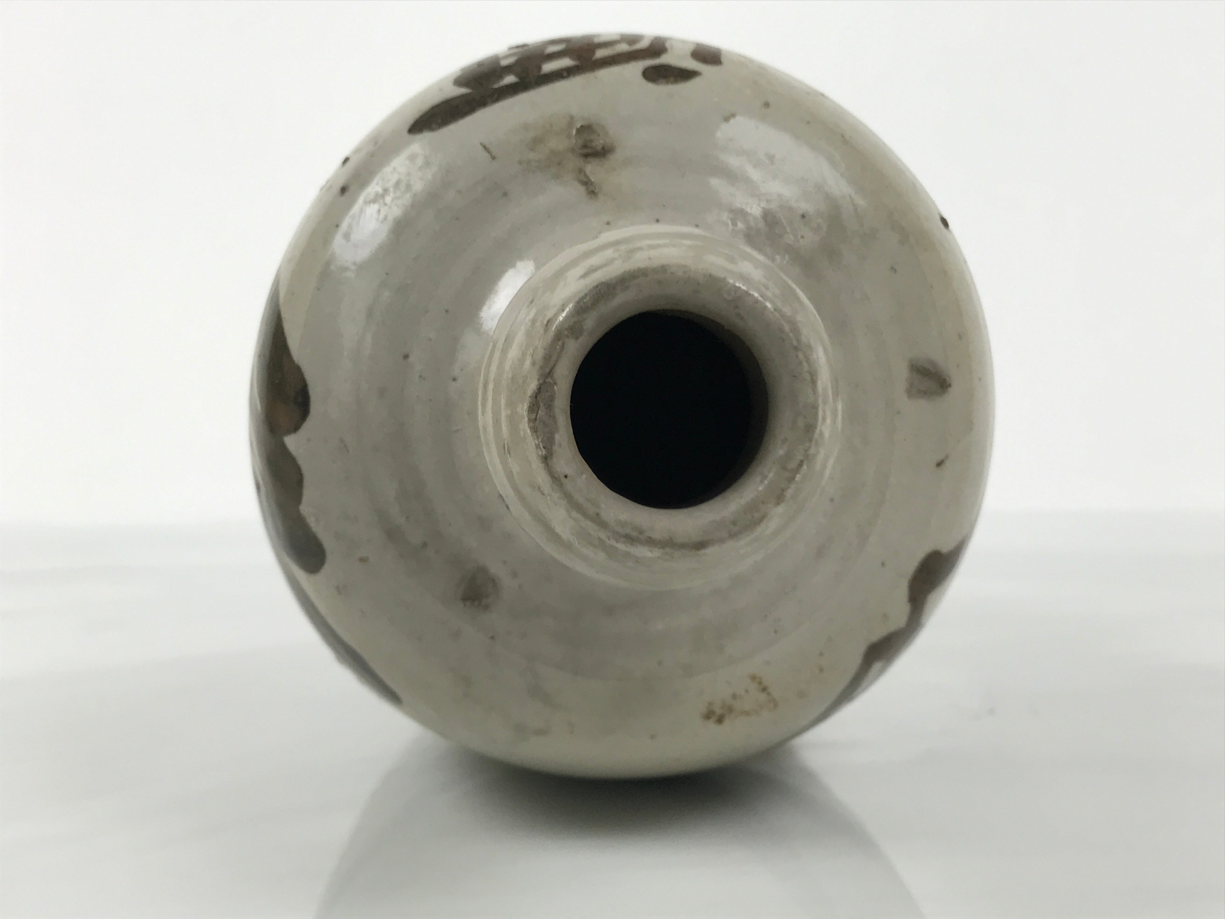 Antique Japanese Ceramic Sake Bottle Kayoi-Tokkuri Gray Kanji Yamatoku TS851