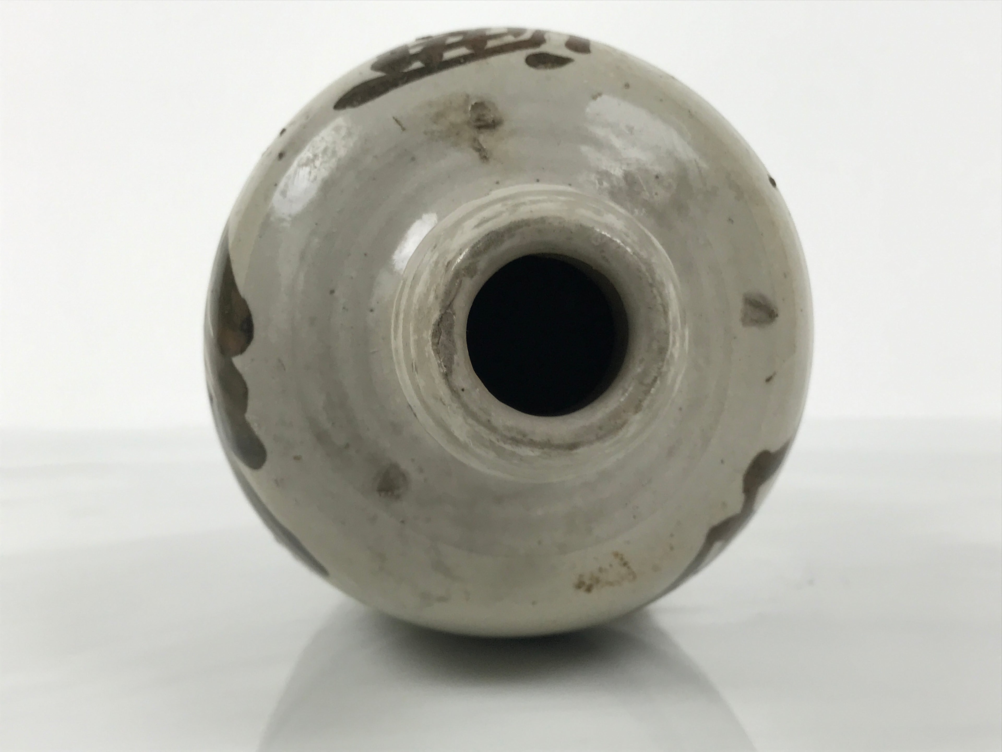 Antique Japanese Ceramic Sake Bottle Kayoi-Tokkuri Gray Kanji Yamatoku TS851