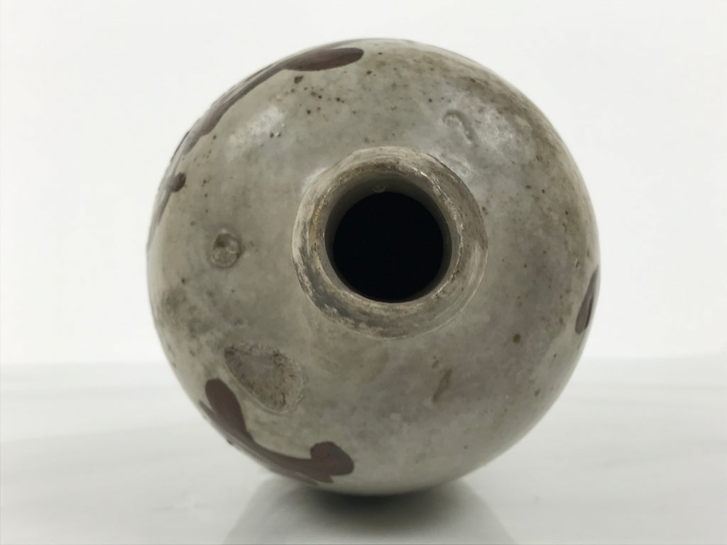 Antique Japanese Ceramic Sake Bottle Kayoi-Tokkuri Gray Kanji Yasui Manbei TS852