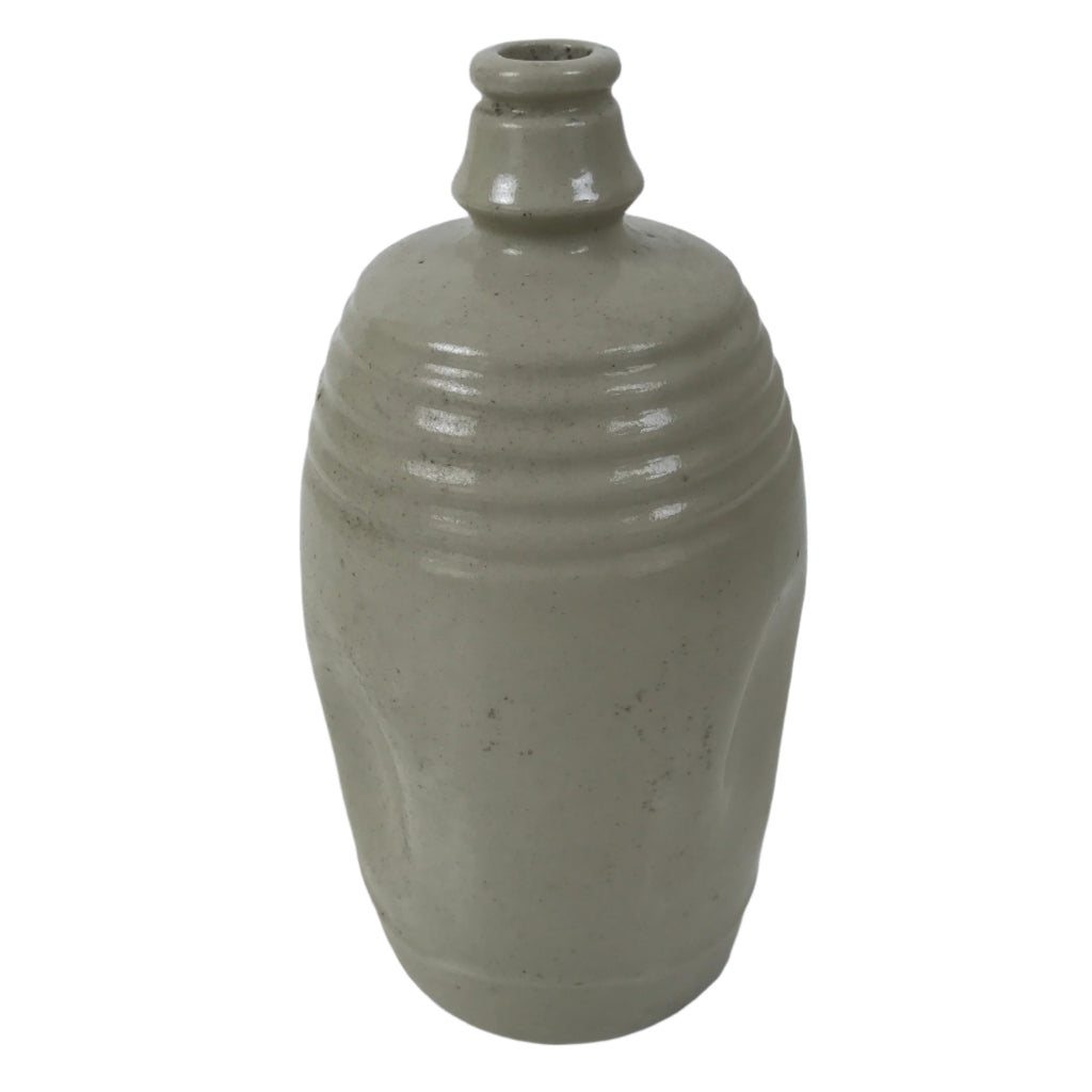 Antique Japanese Ceramic Sake Bottle Kayoi-Tokkuri Gray Plain Indentation TS804