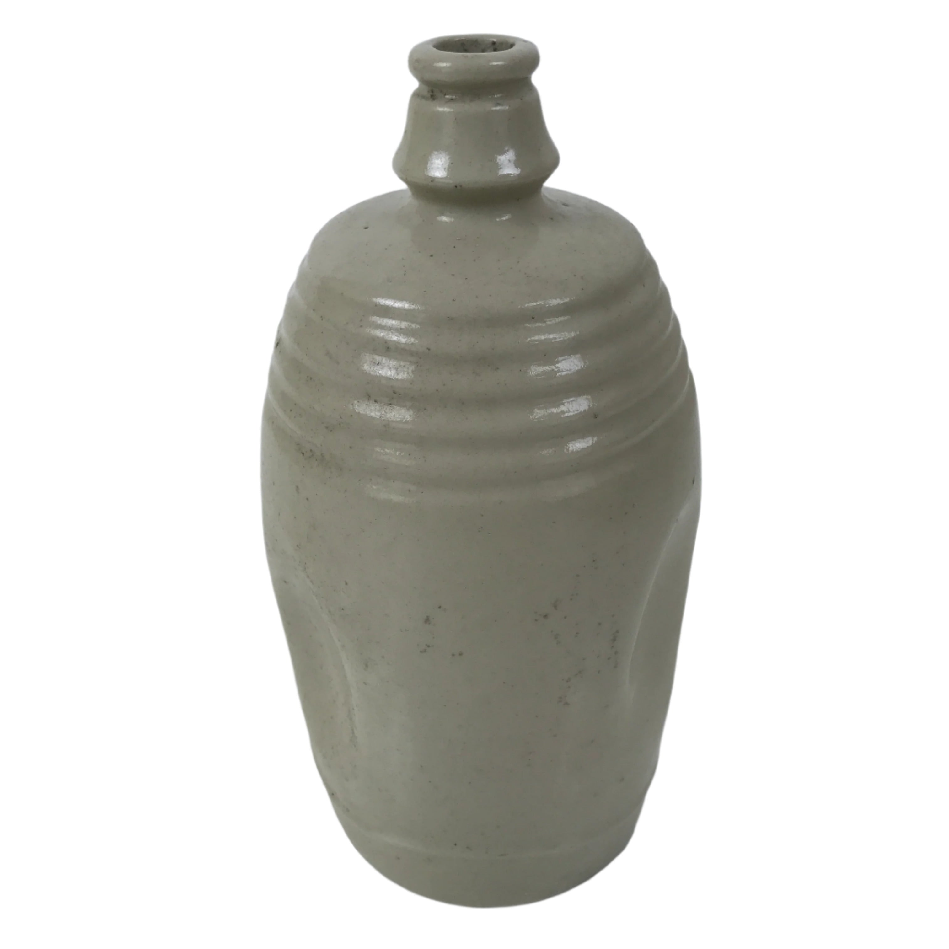 Antique Japanese Ceramic Sake Bottle Kayoi-Tokkuri Gray Plain Indentation TS804