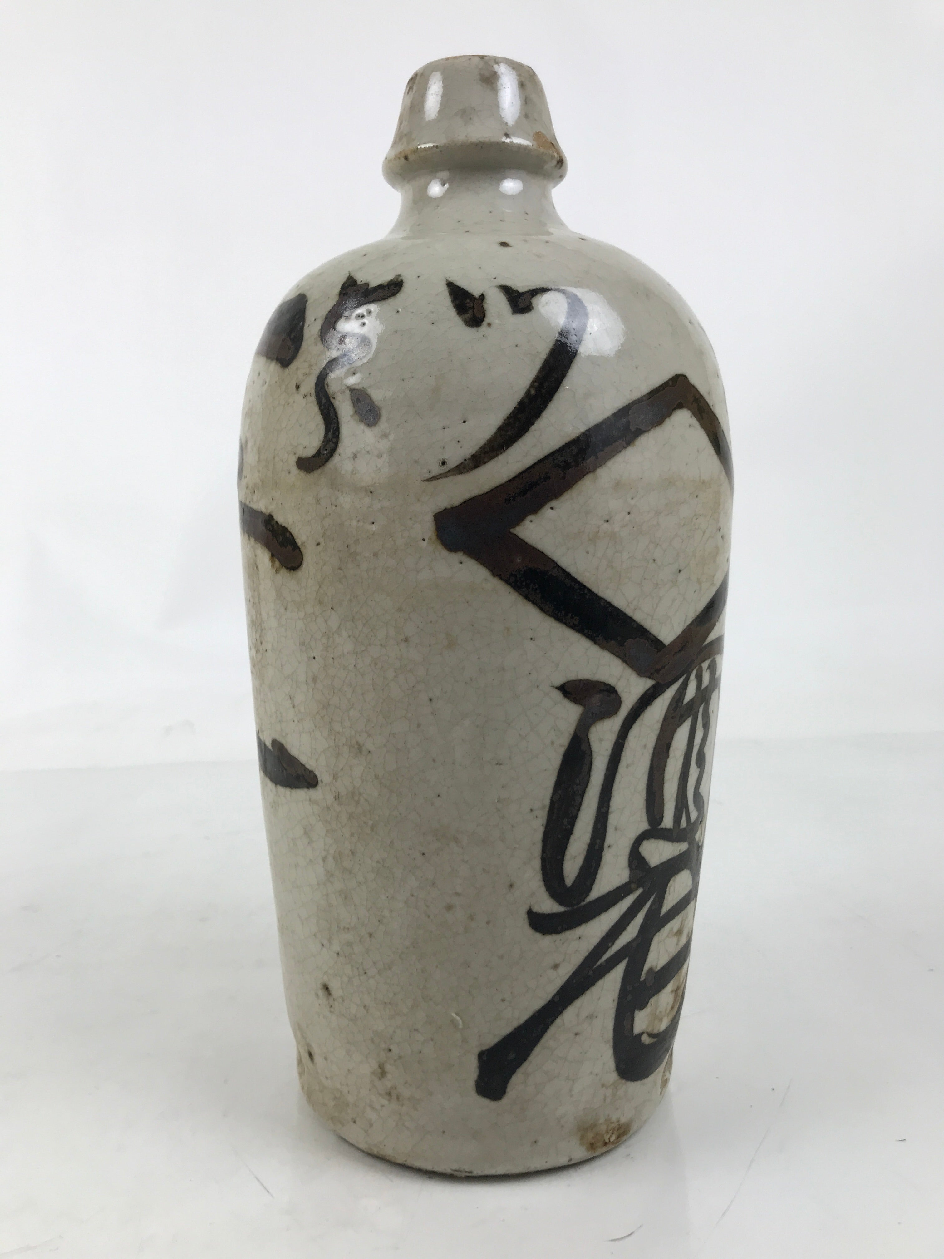 Antique Japanese Ceramic Sake Bottle Kayoi-Tokkuri Mino Gray Brown
