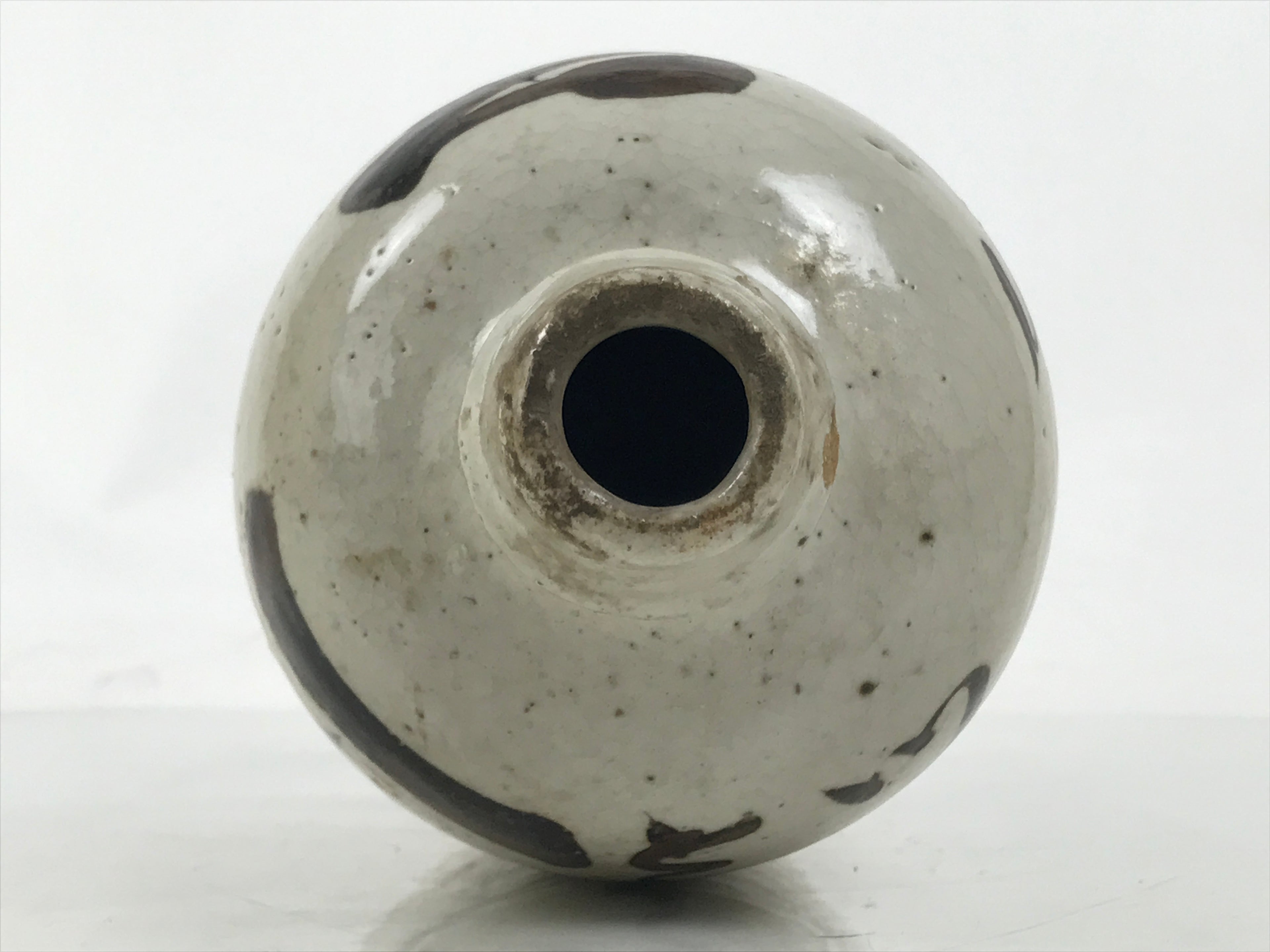 Antique Japanese Ceramic Sake Bottle Kayoi-Tokkuri Mino Gray Brown Black TS785