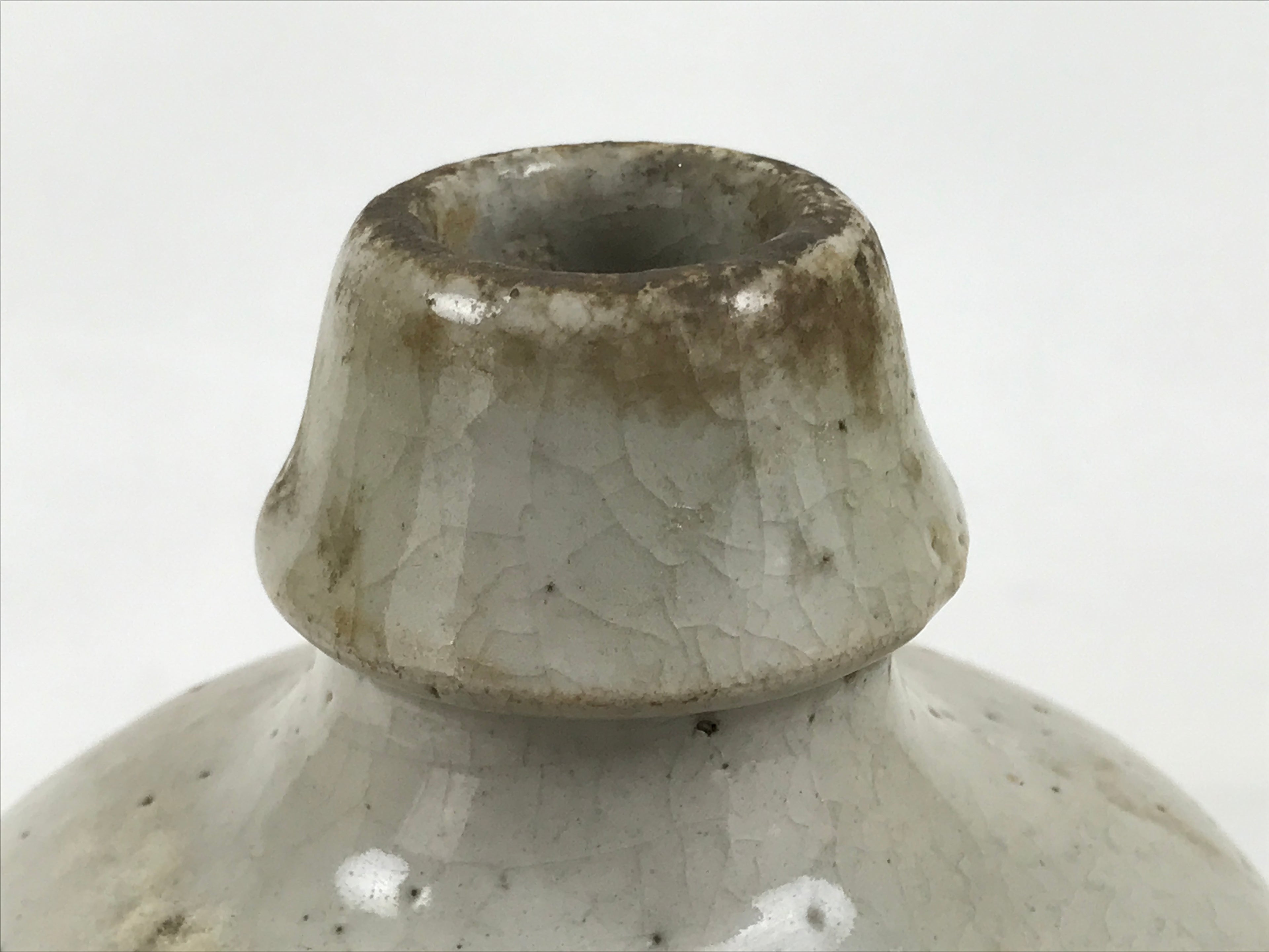 Antique Japanese Ceramic Sake Bottle Kayoi-Tokkuri Mino Gray Brown Black TS785