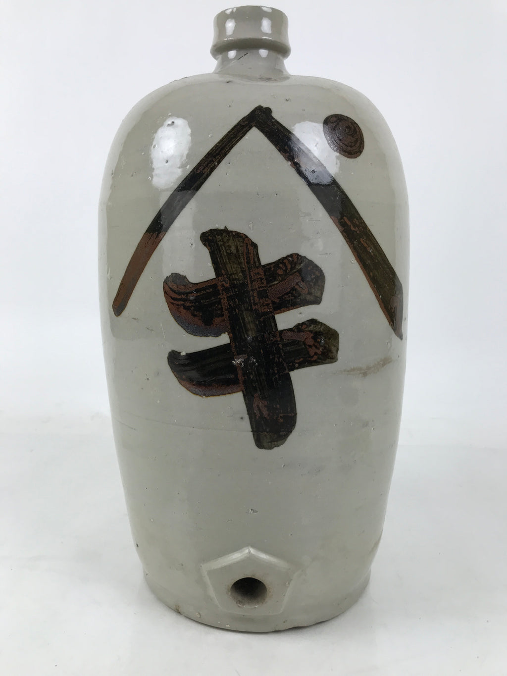 Antique Japanese Ceramic Sake Bottle Kayoi-Tokkuri Spout Large Gray Kanji TS800