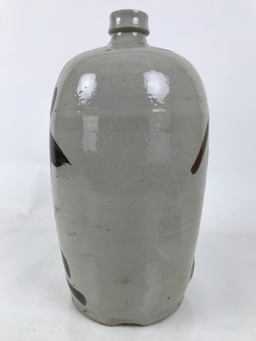 Antique Japanese Ceramic Sake Bottle Kayoi-Tokkuri Spout Large Gray Kanji TS800