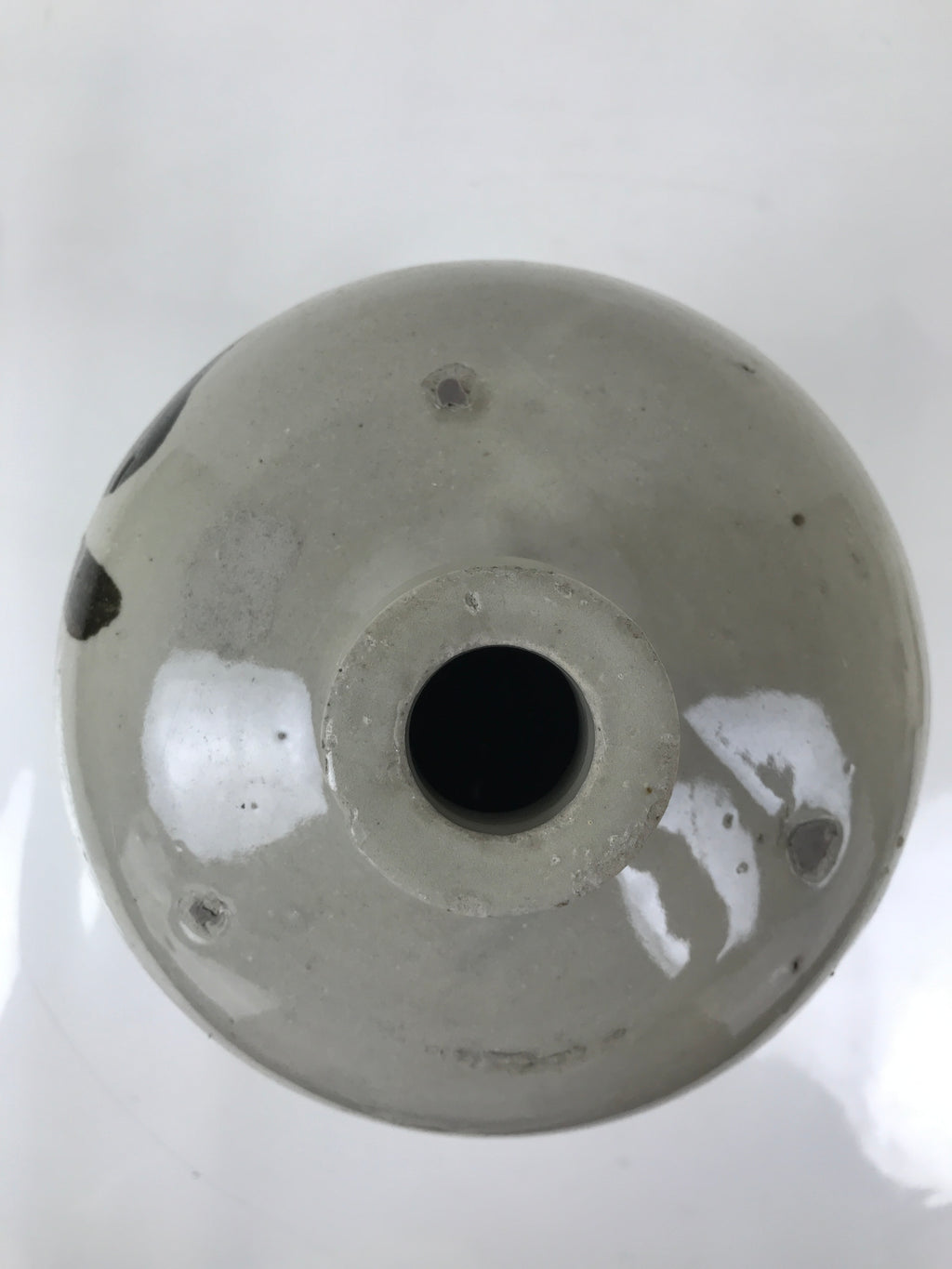 Antique Japanese Ceramic Sake Bottle Kayoi-Tokkuri Spout Large Gray Kanji TS800