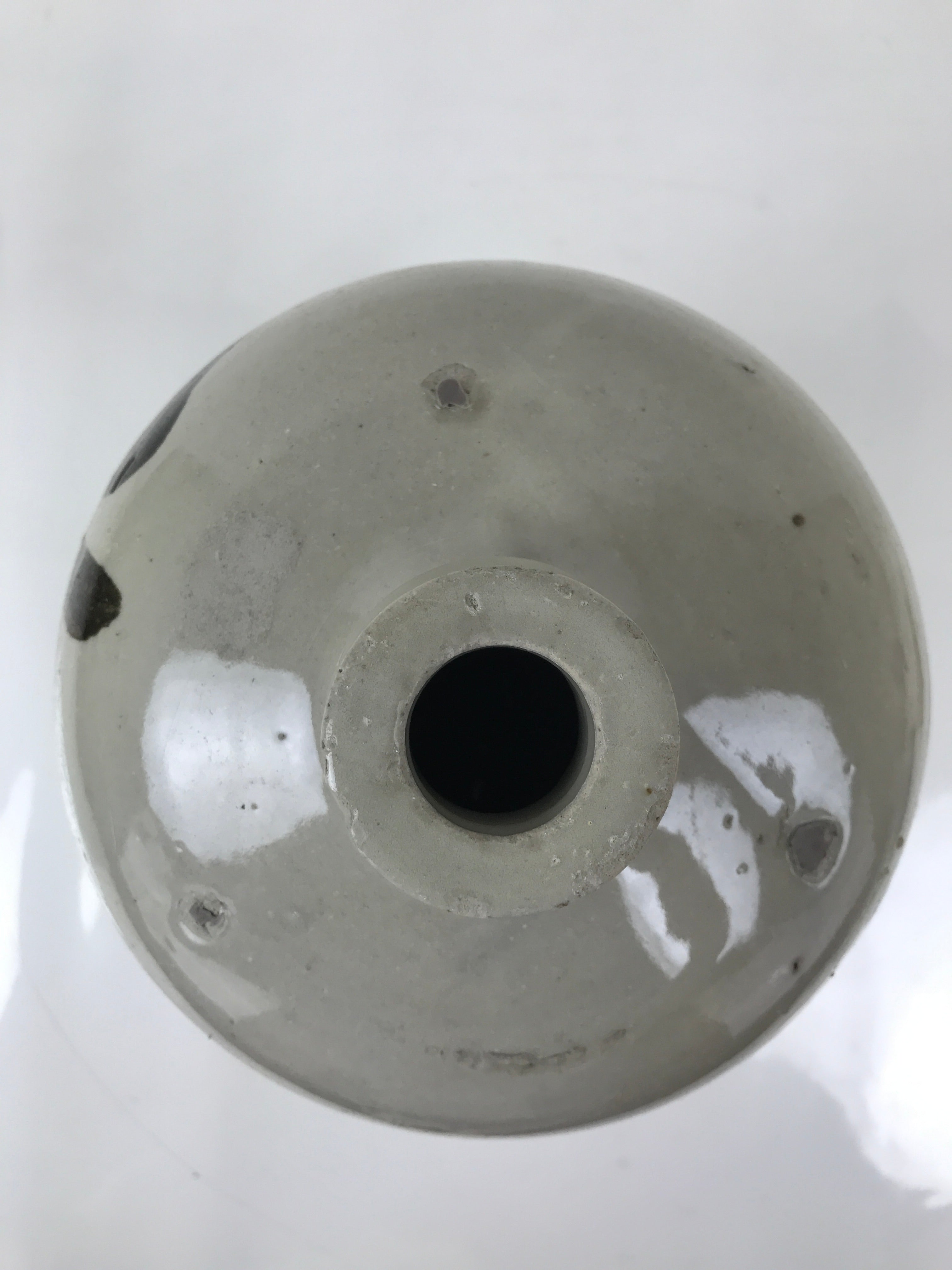 Antique Japanese Ceramic Sake Bottle Kayoi-Tokkuri Spout Large Gray Kanji TS800