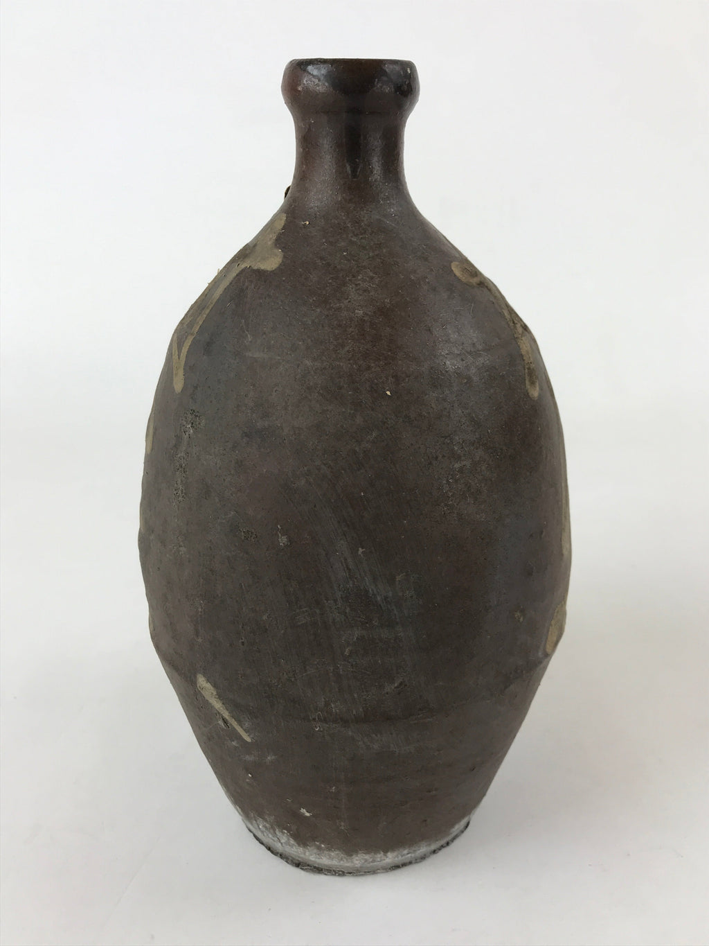 Antique Japanese Ceramic Sake Bottle Kayoi-Tokkuri Vtg Matte Brown Kanji TS587
