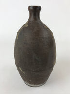 Antique Japanese Ceramic Sake Bottle Kayoi-Tokkuri Vtg Matte Brown Kanji TS587