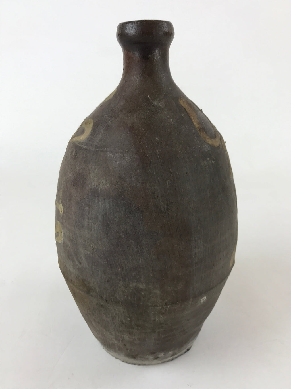Antique Japanese Ceramic Sake Bottle Kayoi-Tokkuri Vtg Matte Brown Kanji TS587