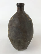 Antique Japanese Ceramic Sake Bottle Kayoi-Tokkuri Vtg Matte Brown Kanji TS587