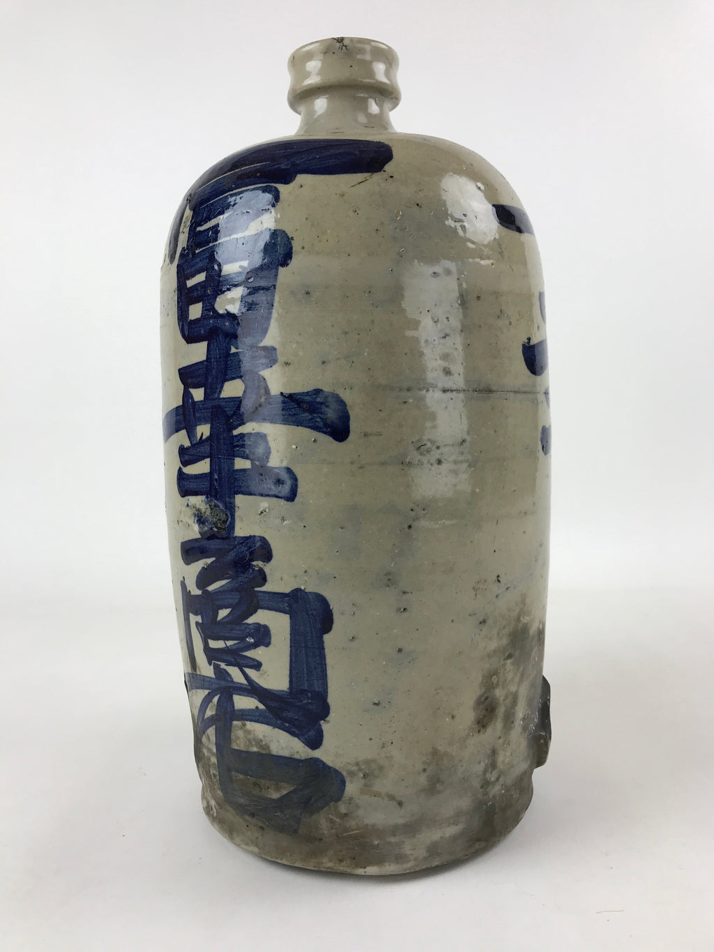 Antique Japanese Ceramic Sake Bottle Kayoi-Tokkuri White Blue Kanji TS614