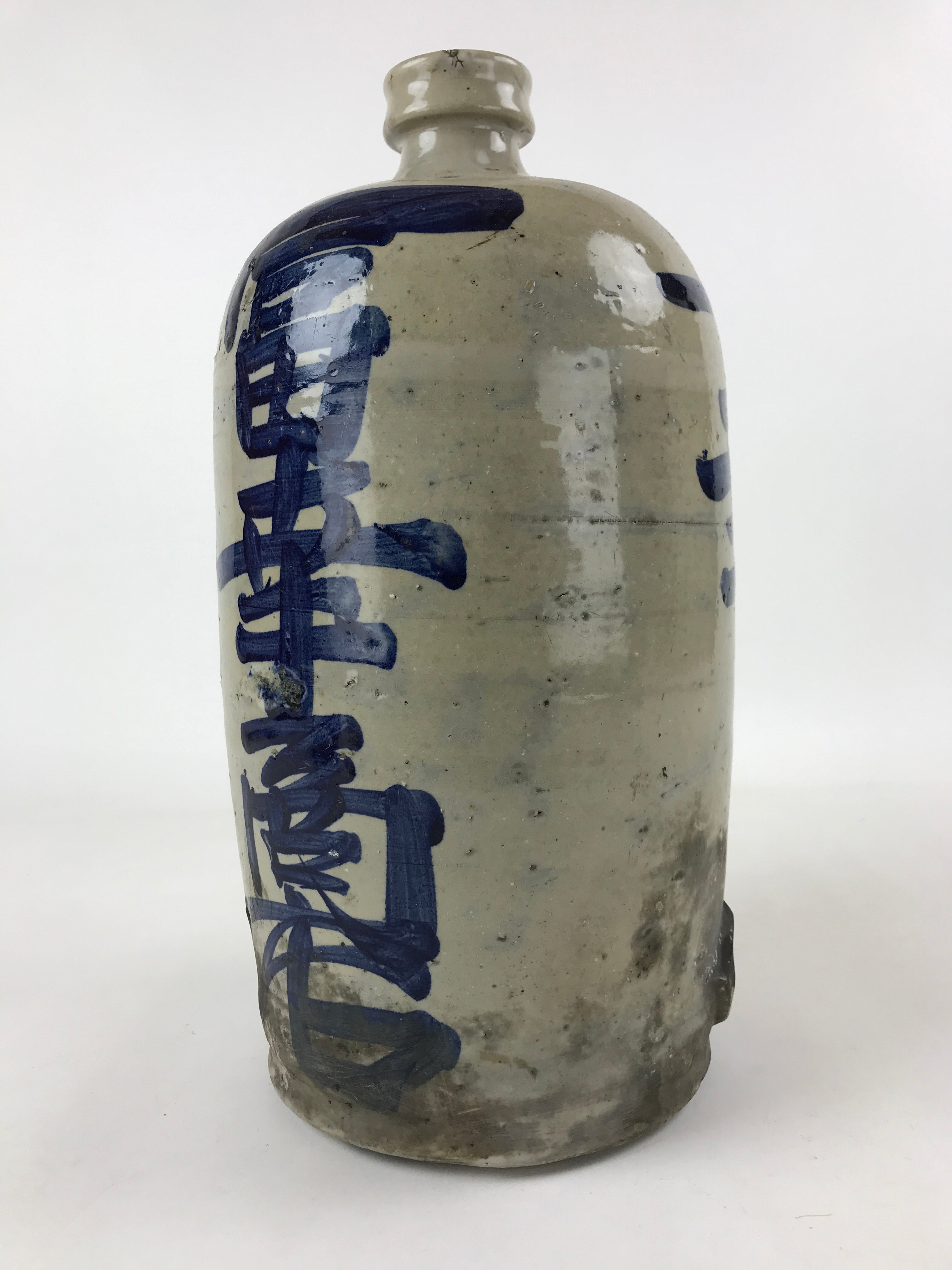 Antique Japanese Ceramic Sake Bottle Kayoi-Tokkuri White Blue Kanji TS614