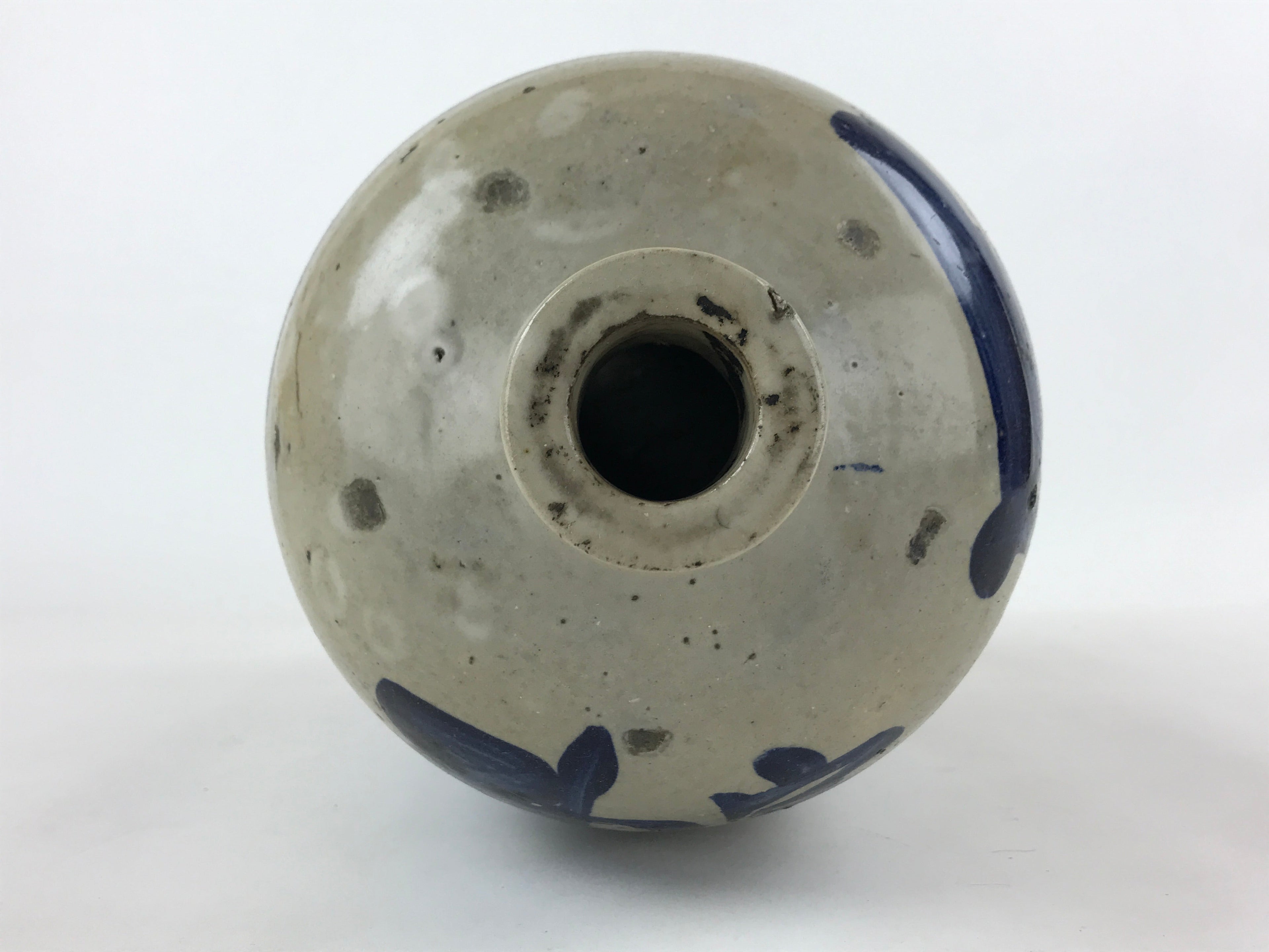 Antique Japanese Ceramic Sake Bottle Kayoi-Tokkuri White Blue Kanji TS614