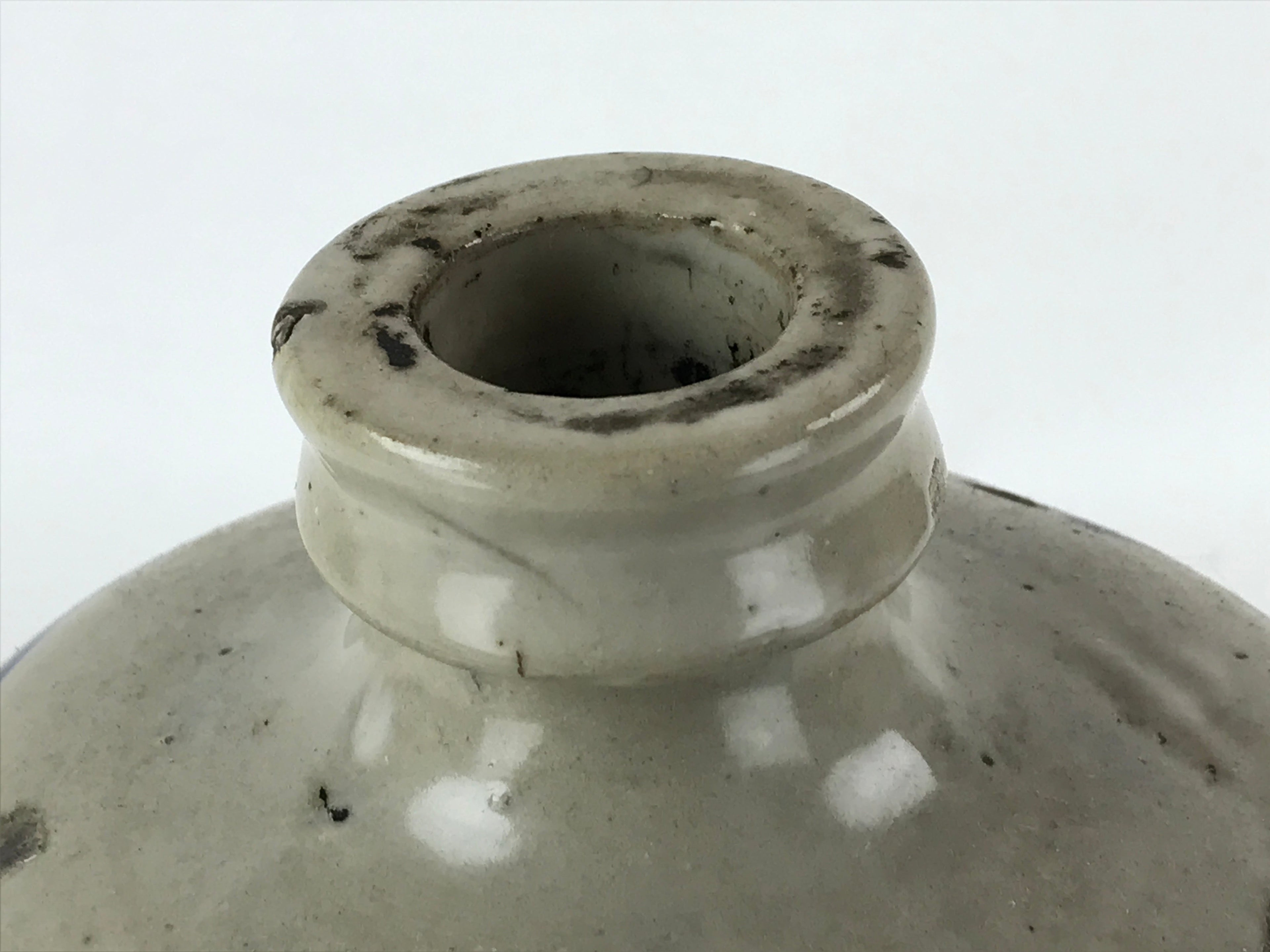Antique Japanese Ceramic Sake Bottle Kayoi-Tokkuri White Blue Kanji TS614