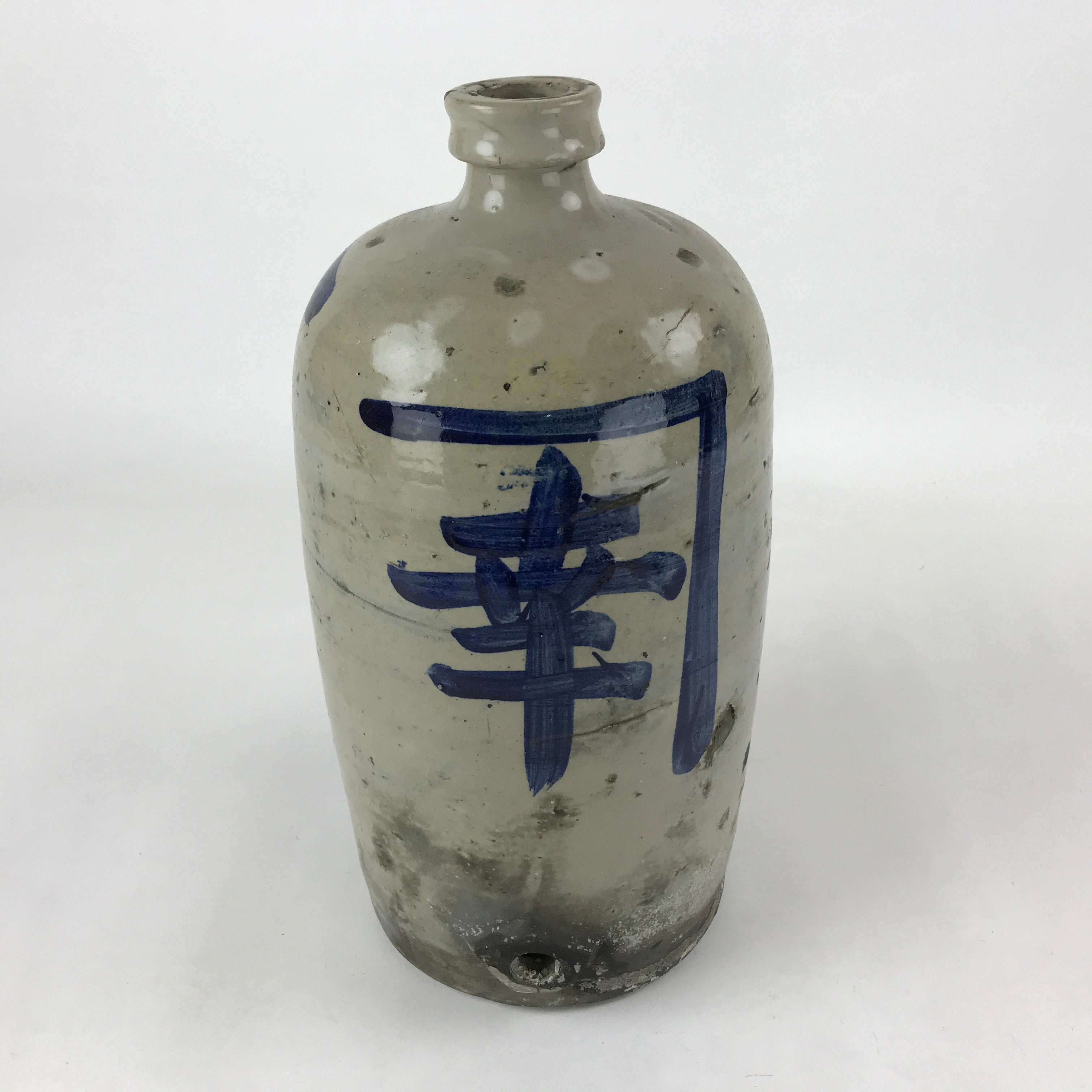 Antique Japanese Ceramic Sake Bottle Kayoi-Tokkuri White Blue