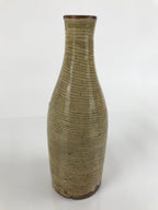 Antique Japanese Ceramic Sake Bottle Tokkuri Large Tall Brown Line Design TS628