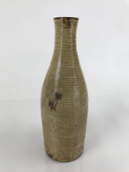 Antique Japanese Ceramic Sake Bottle Tokkuri Large Tall Brown Line Design TS628