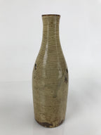Antique Japanese Ceramic Sake Bottle Tokkuri Large Tall Brown Line Design TS628