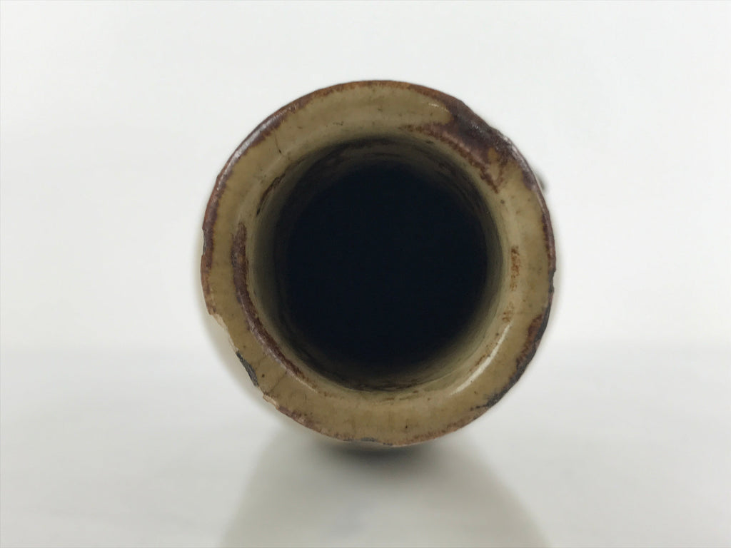 Antique Japanese Ceramic Sake Bottle Tokkuri Large Tall Brown Line Design TS628