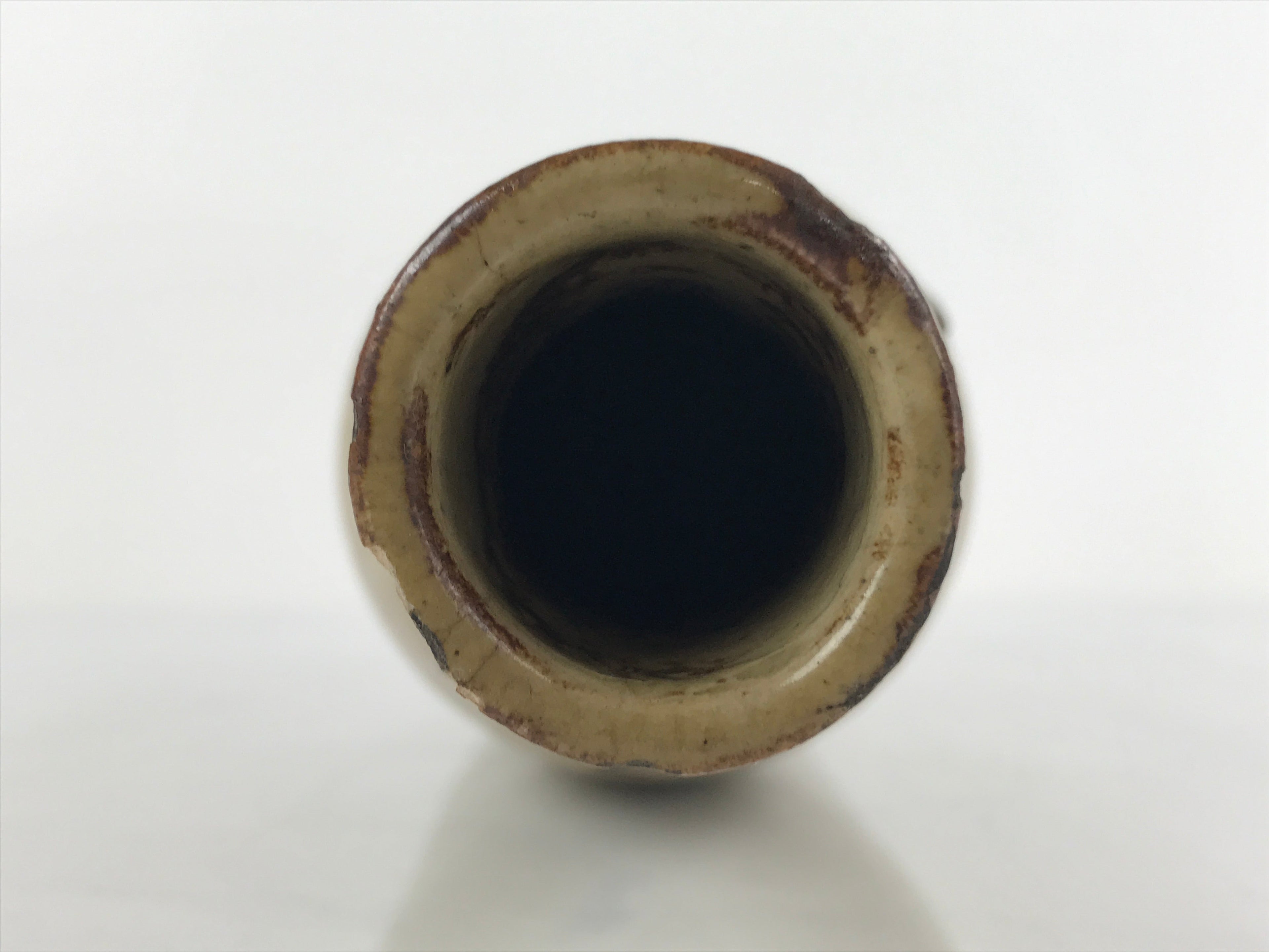 Antique Japanese Ceramic Sake Bottle Tokkuri Large Tall Brown Line Design TS628